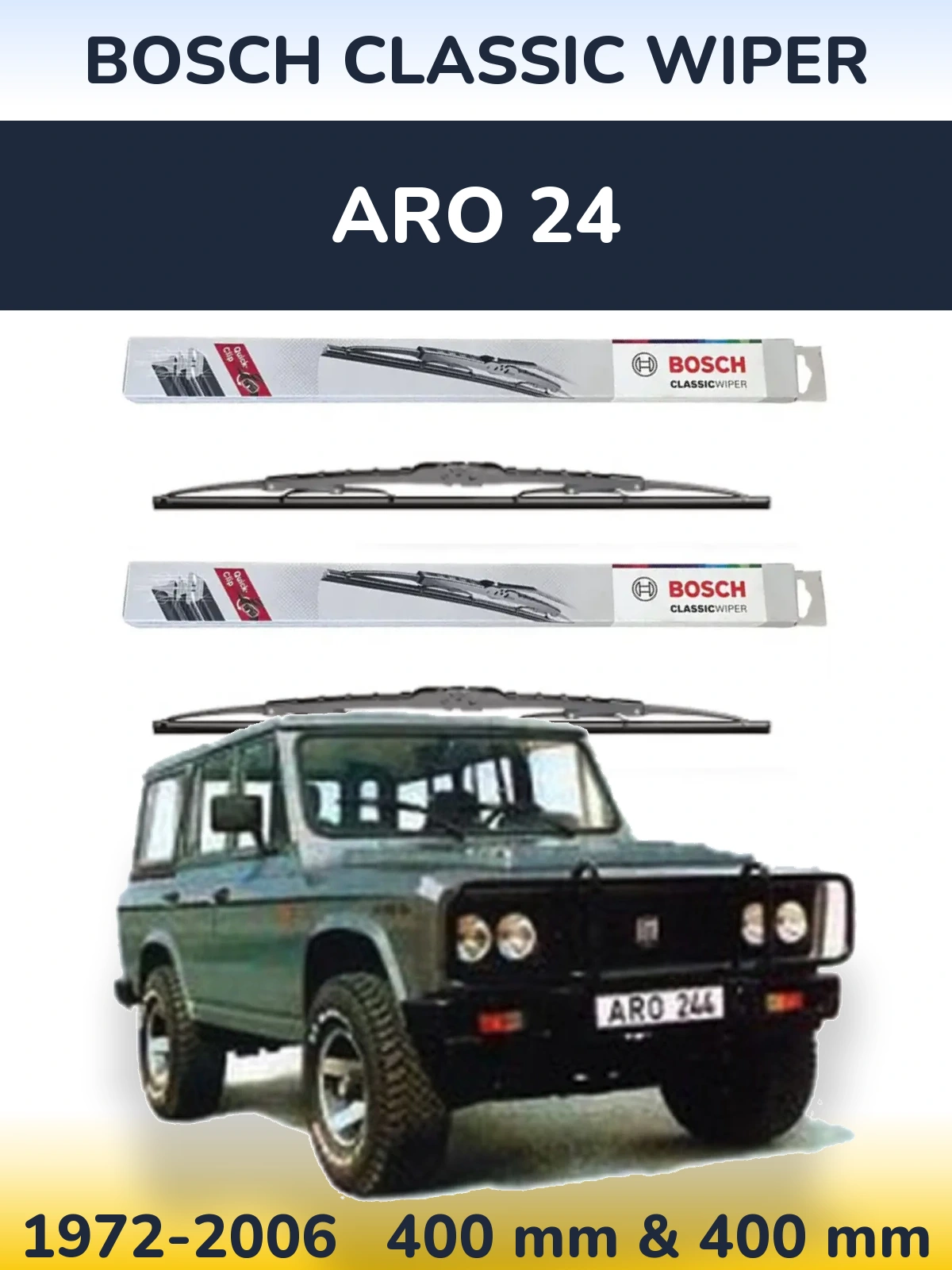 Front wiper blade set BOSCH Classic Wiper 400 & 400 mm for ARO 24 1972-2006