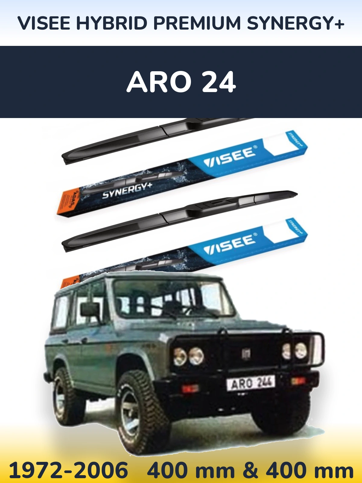 Front wiper blade set VISEE HYBRID PREMIUM SYNERGY+ 400 & 400 mm for ARO 24 1972-2006