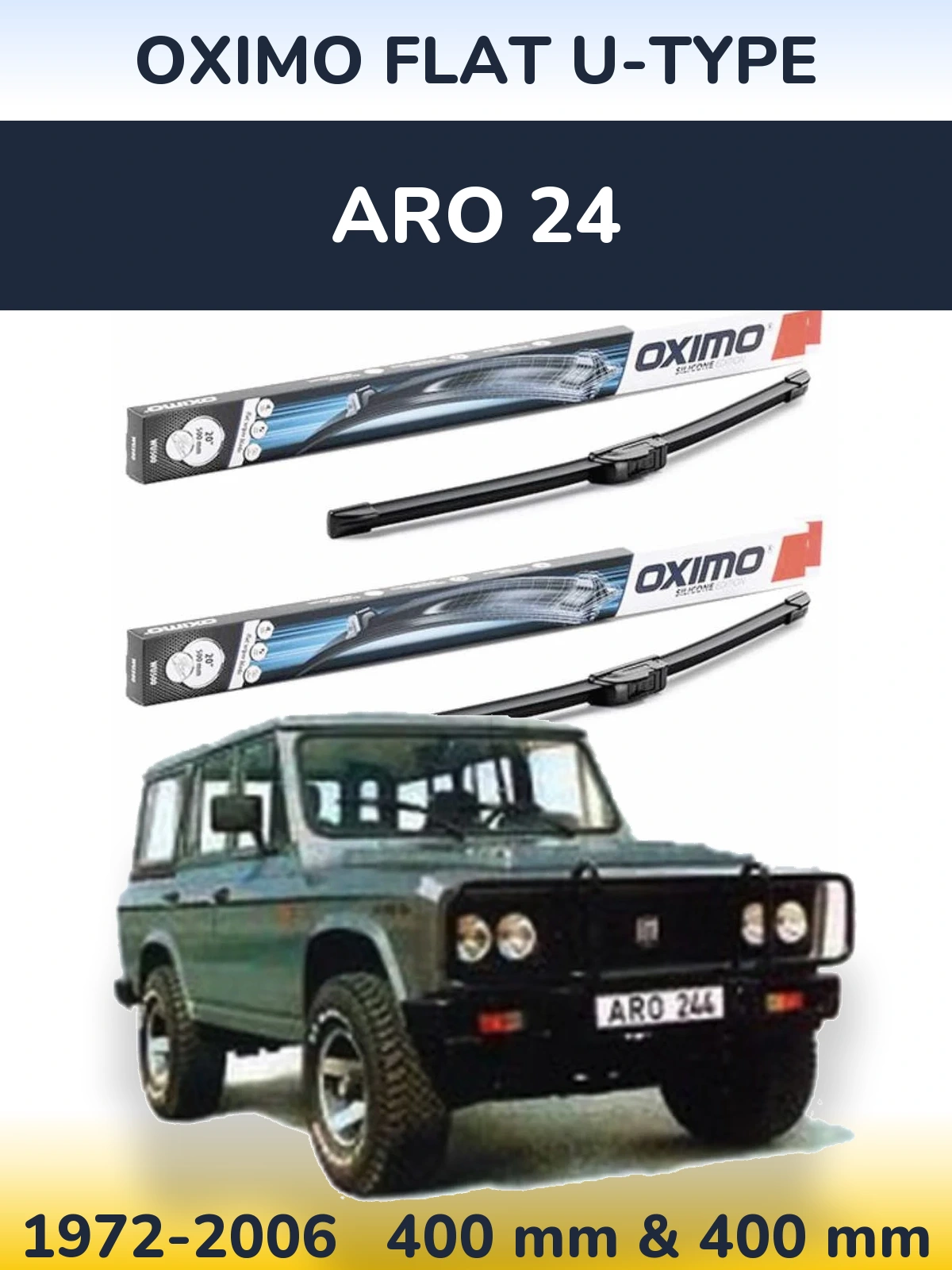 Front wiper blade set Oximo Flat U-type 400 & 400 mm for ARO 24 1972-2006