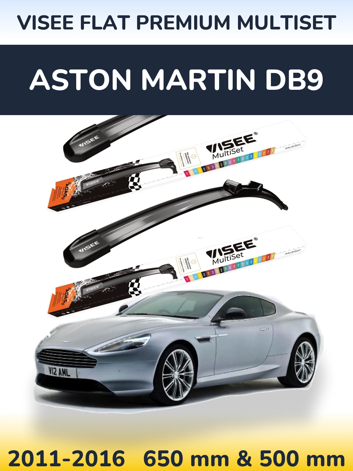 Front wiper blade set VISEE FLAT PREMIUM MultiSet 650 & 500 mm for Aston Martin DB9 2011-2016