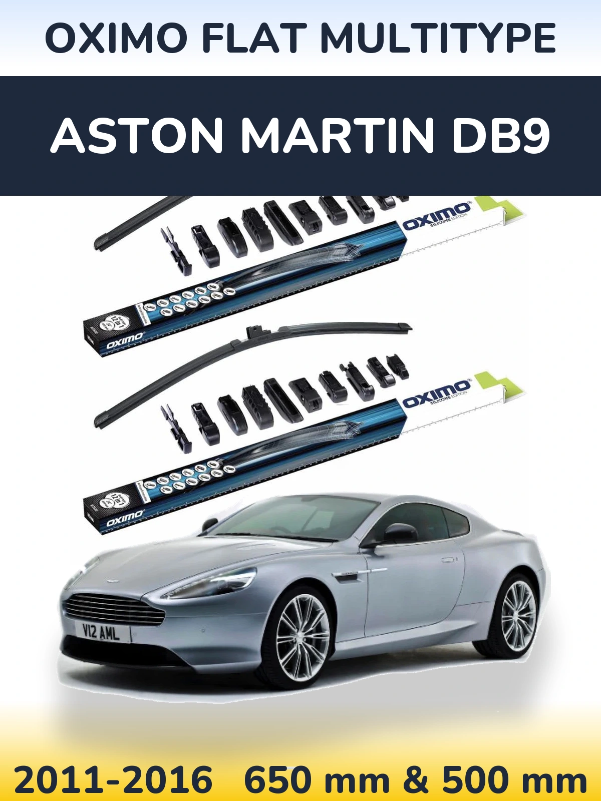 Front wiper blade set Oximo Flat MultiTypee 650 & 500 mm for Aston Martin DB9 2011-2016
