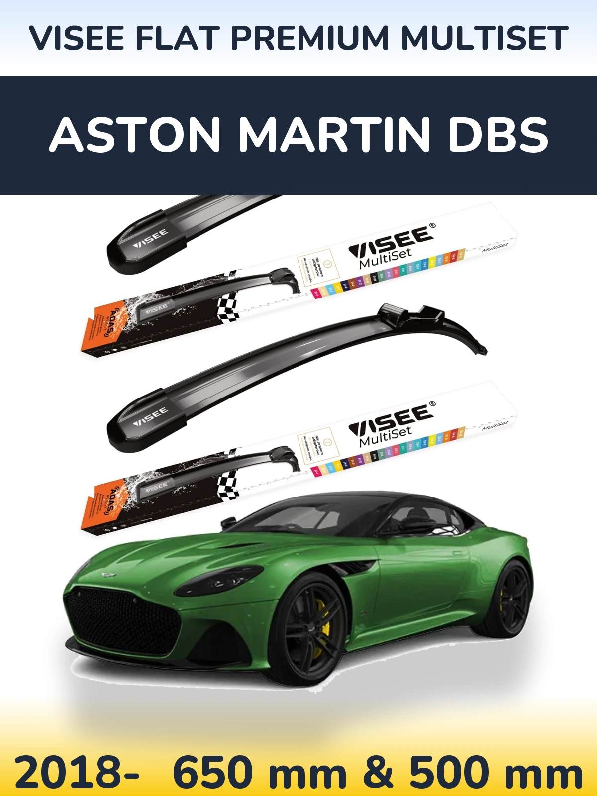Front wiper blade set VISEE FLAT PREMIUM MultiSet 650 & 500 mm for Aston Martin DBS 2018-2026
