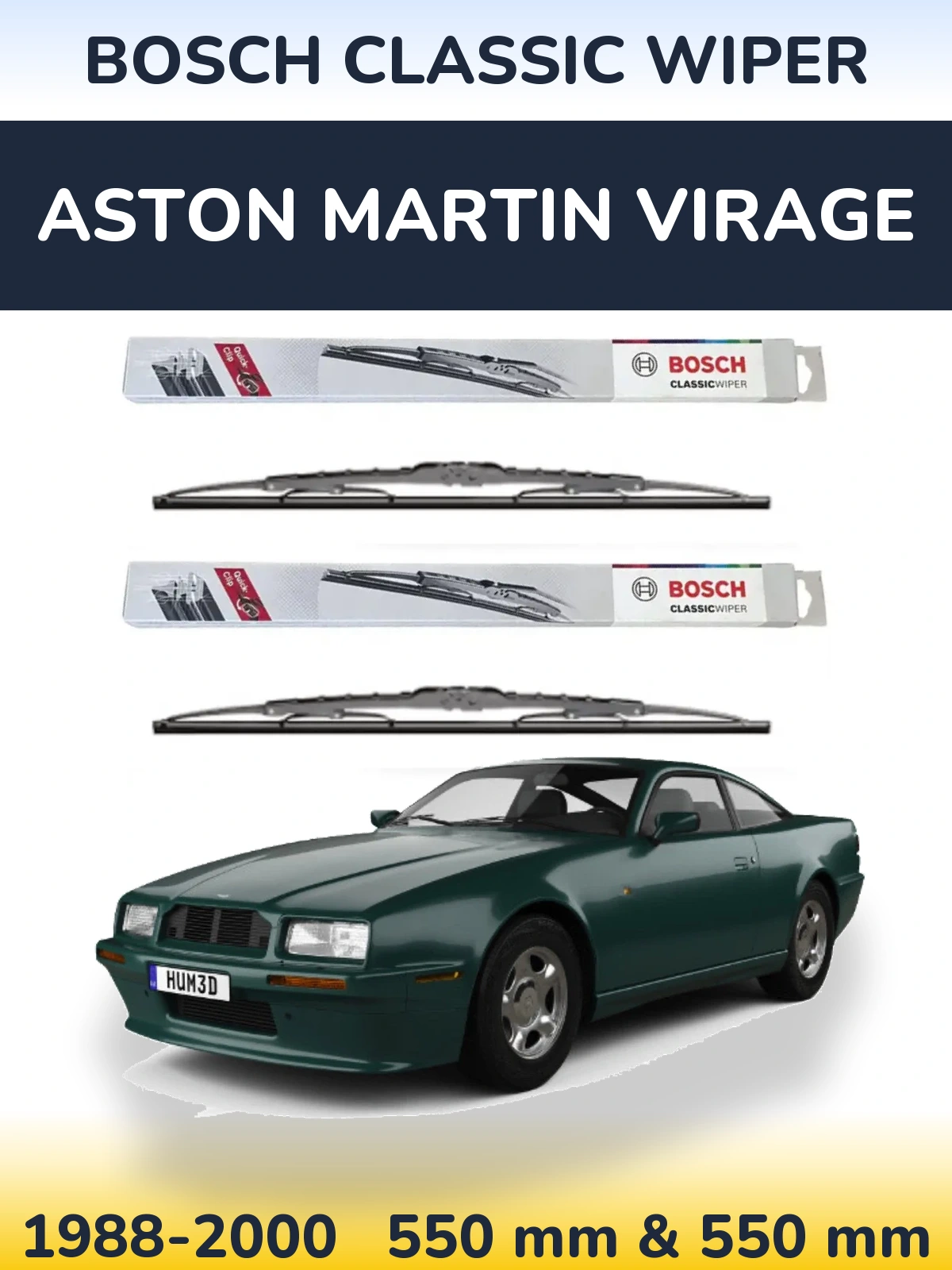 Front wiper blade set BOSCH Classic Wiper 550 & 550 mm for Aston Martin Virage 1988-2000