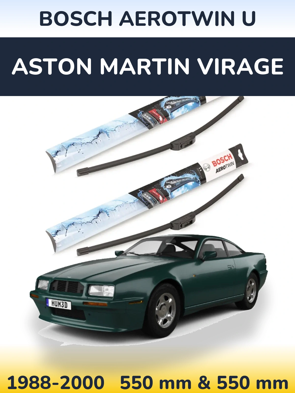 Front wiper blade set BOSCH AeroTwin U 550 & 550 mm for Aston Martin Virage 1988-2000
