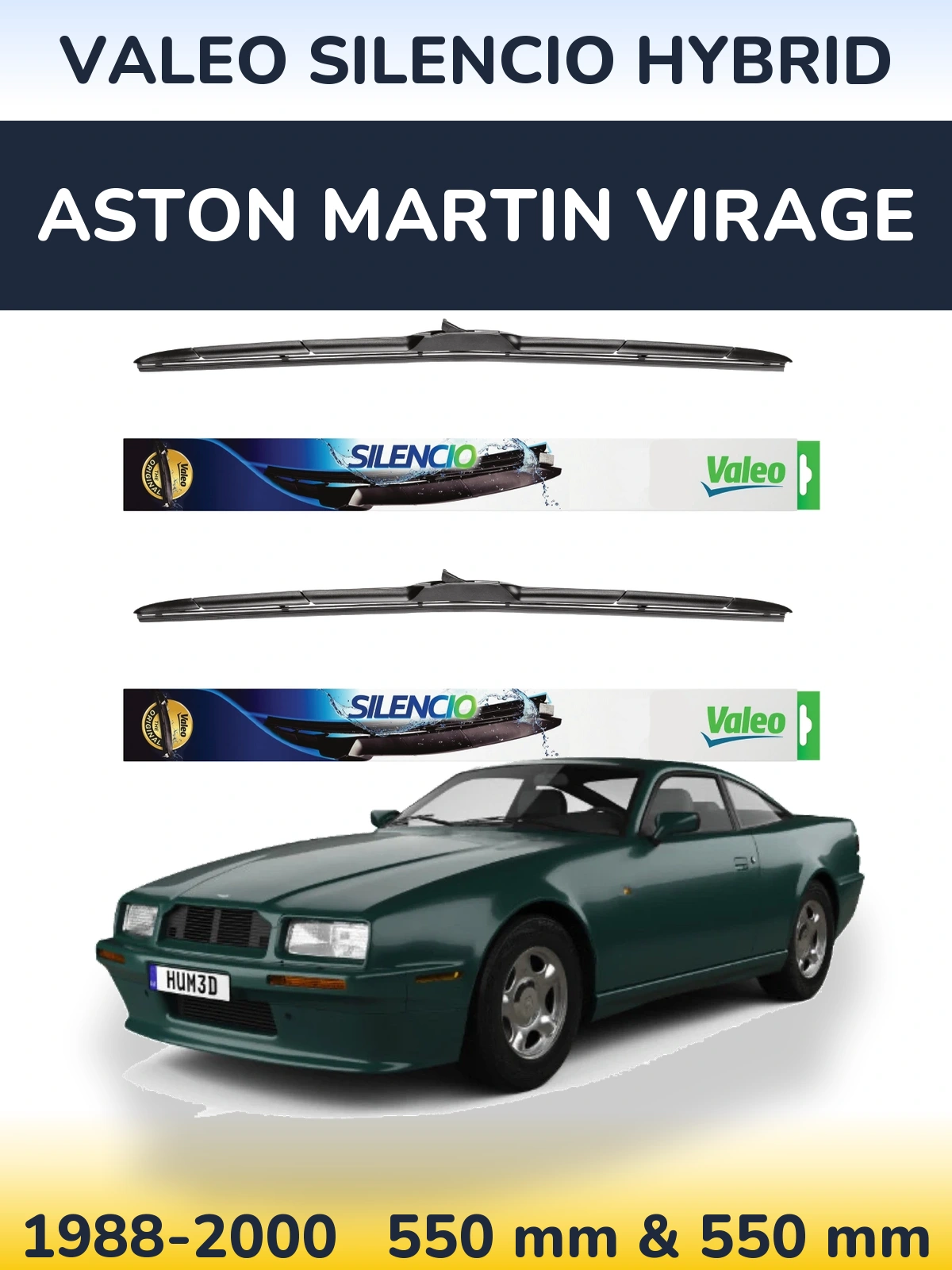 Front wiper blade set Valeo Silencio Hybrid 550 & 550 mm for Aston Martin Virage 1988-2000