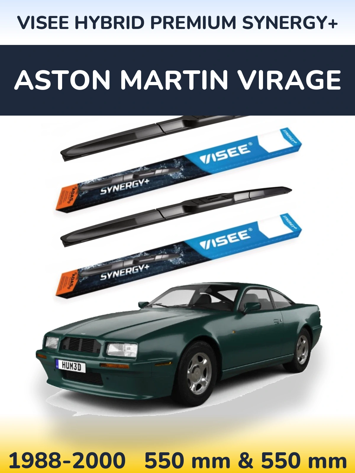 Front wiper blade set VISEE HYBRID PREMIUM SYNERGY+ 550 & 550 mm for Aston Martin Virage 1988-2000