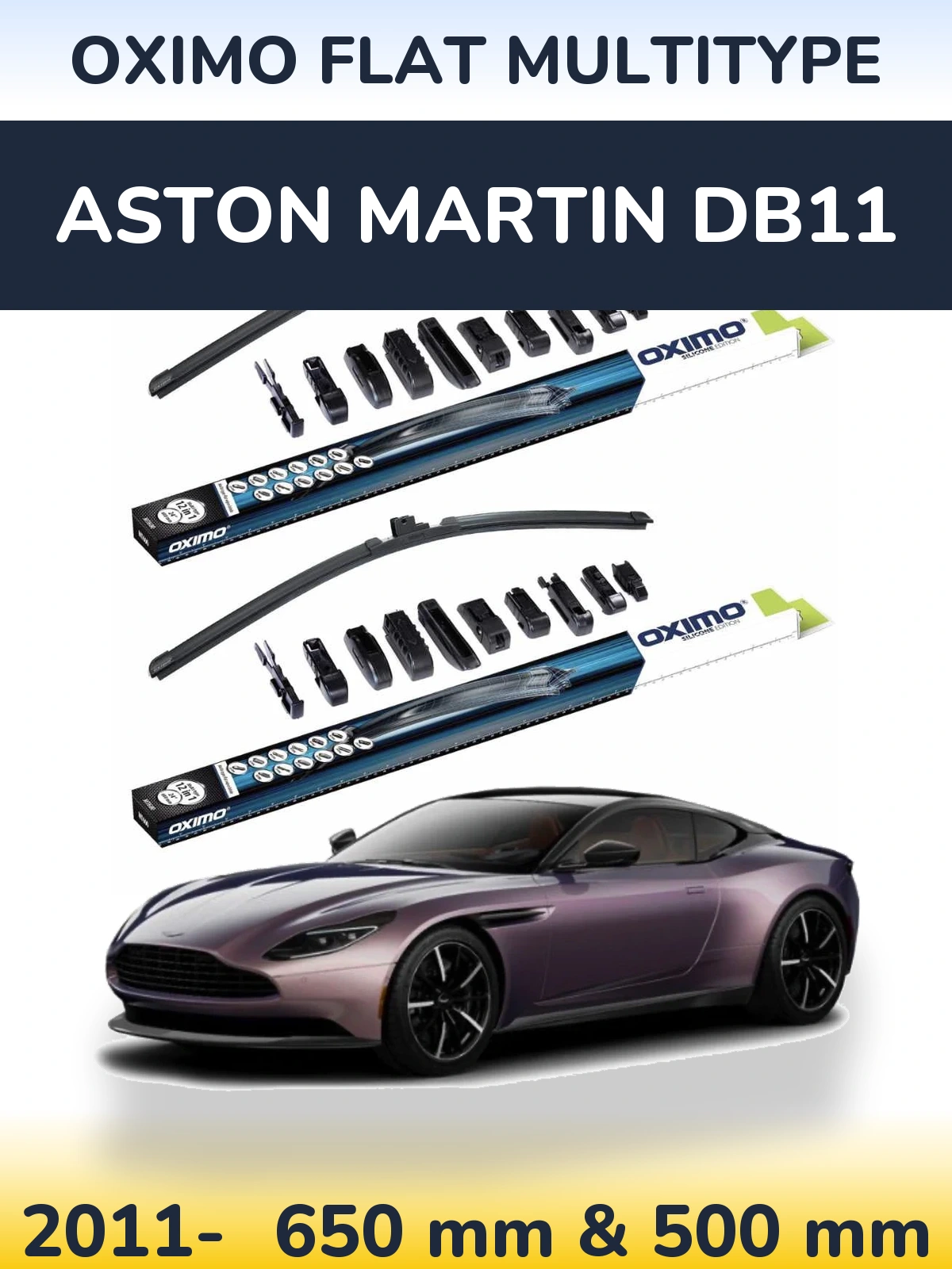 Front wiper blade set Oximo Flat MultiTypee 650 & 500 mm for Aston Martin DB11 2011-2026