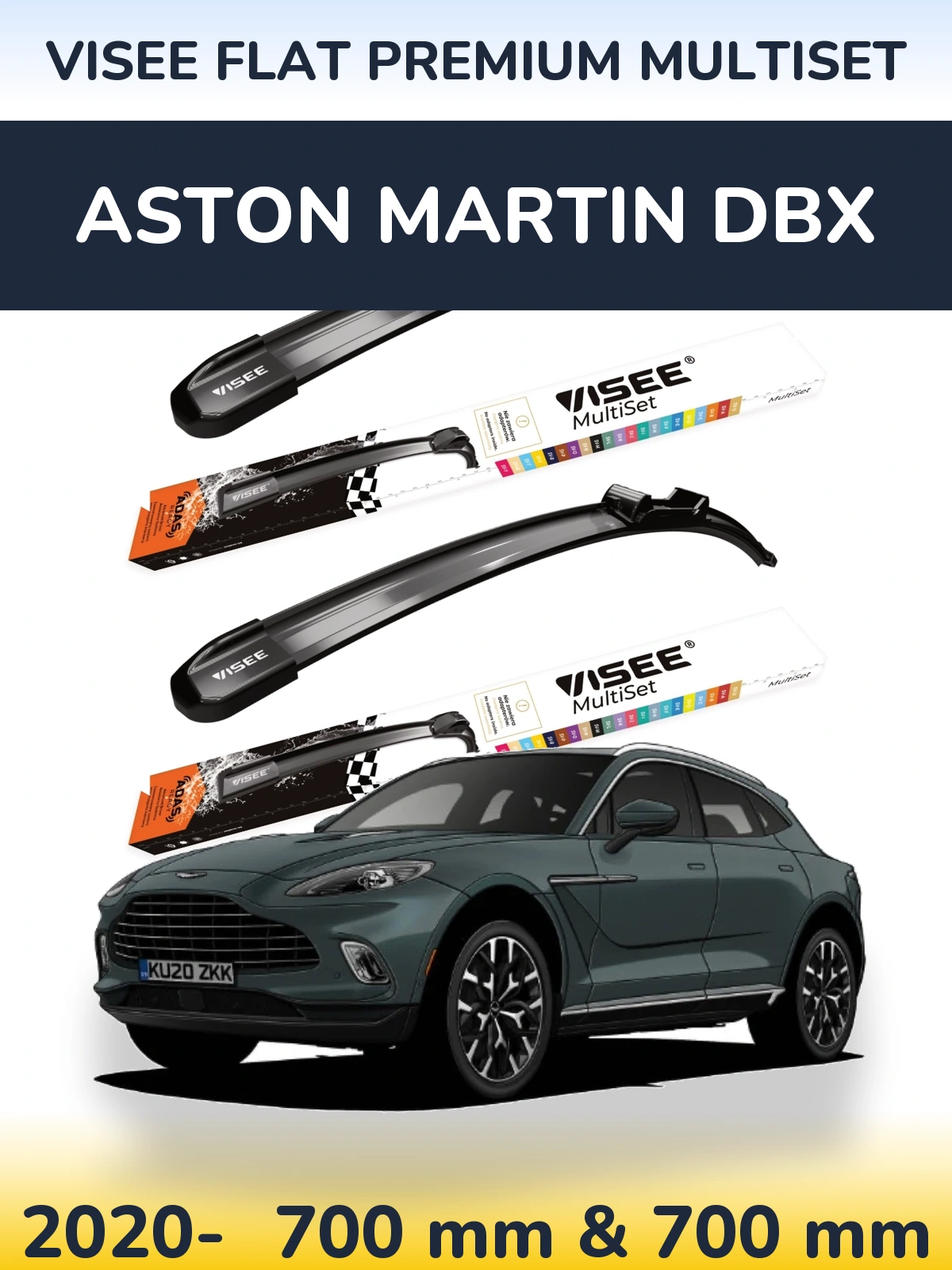 Front wiper blade set VISEE FLAT PREMIUM MultiSet 700 & 700 mm for Aston Martin DBX 2020-2026