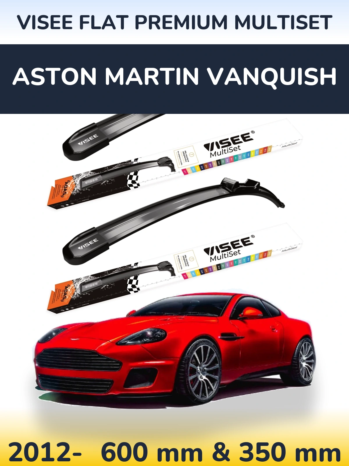 Комплект передних дворников VISEE FLAT PREMIUM MultiSet 600 & 350 мм для Aston Martin Vanquish 2012-2026