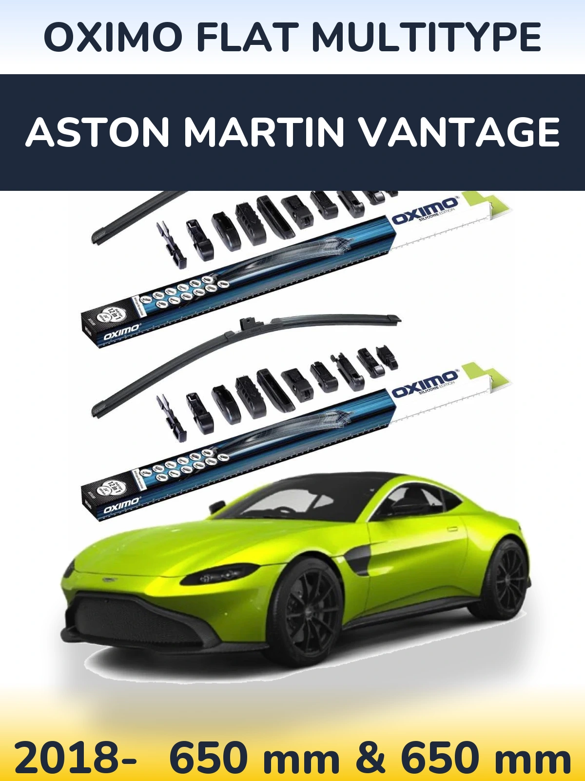 Комплект передних дворников Oximo Flat MultiТипe 650 & 650 мм для Aston Martin Vantage 2018-2026