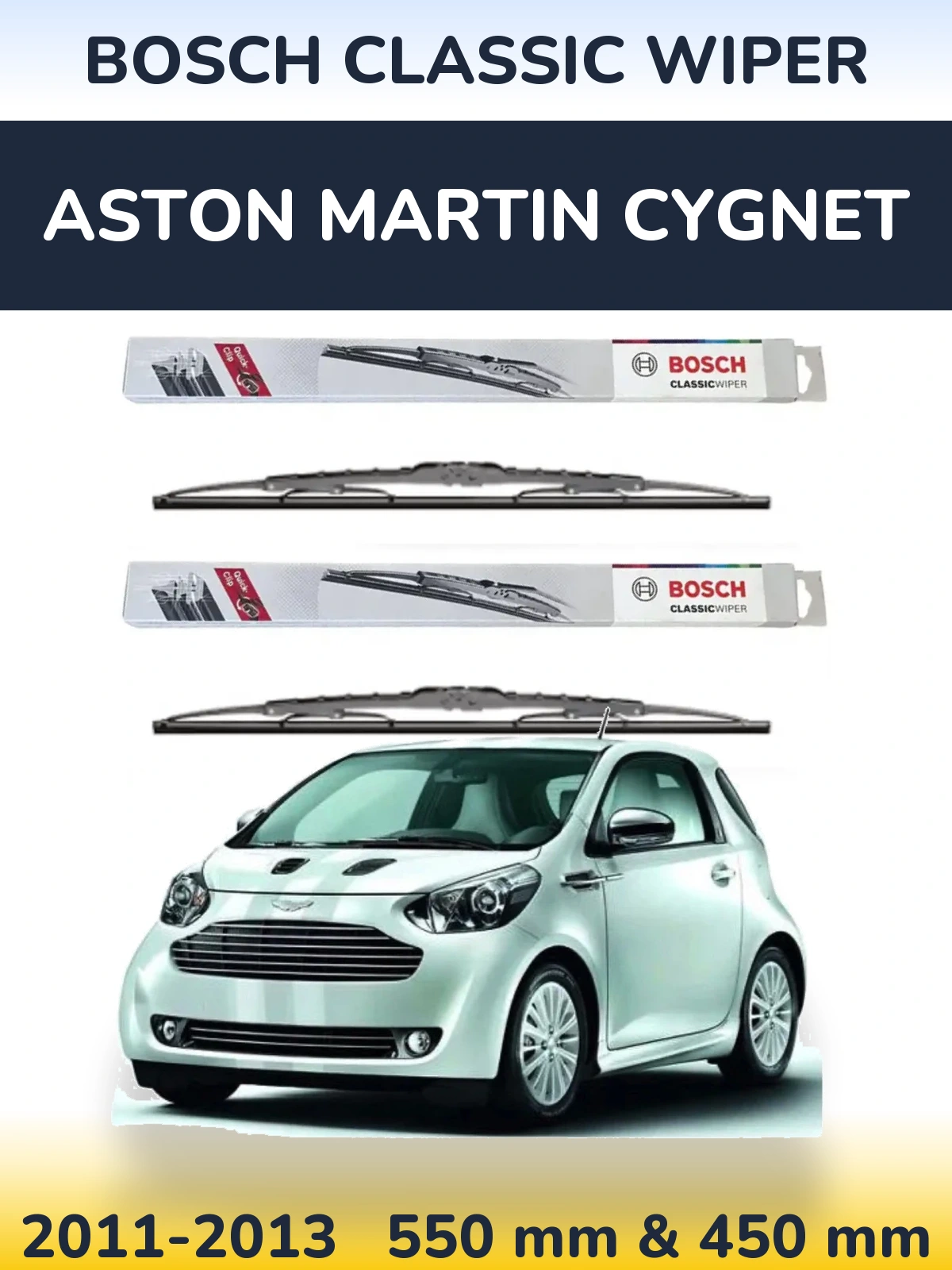 Front wiper blade set BOSCH Classic Wiper 550 & 450 mm for Aston Martin Cygnet 2011-2013