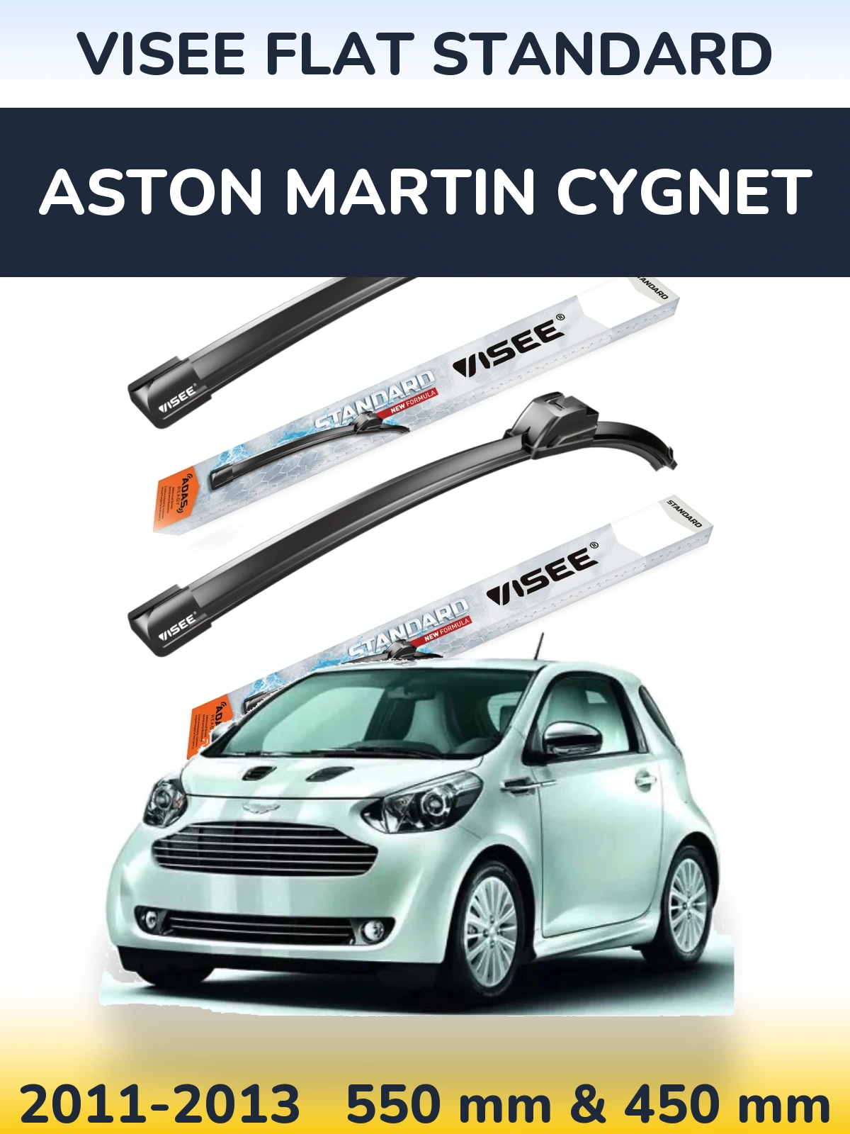 Front wiper blade set VISEE FLAT STANDARD 550 & 450 mm for Aston Martin Cygnet 2011-2013