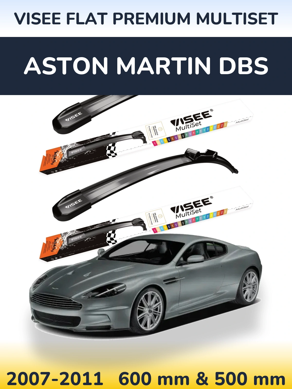Front wiper blade set VISEE FLAT PREMIUM MultiSet 600 & 500 mm for Aston Martin DBS 2007-2011