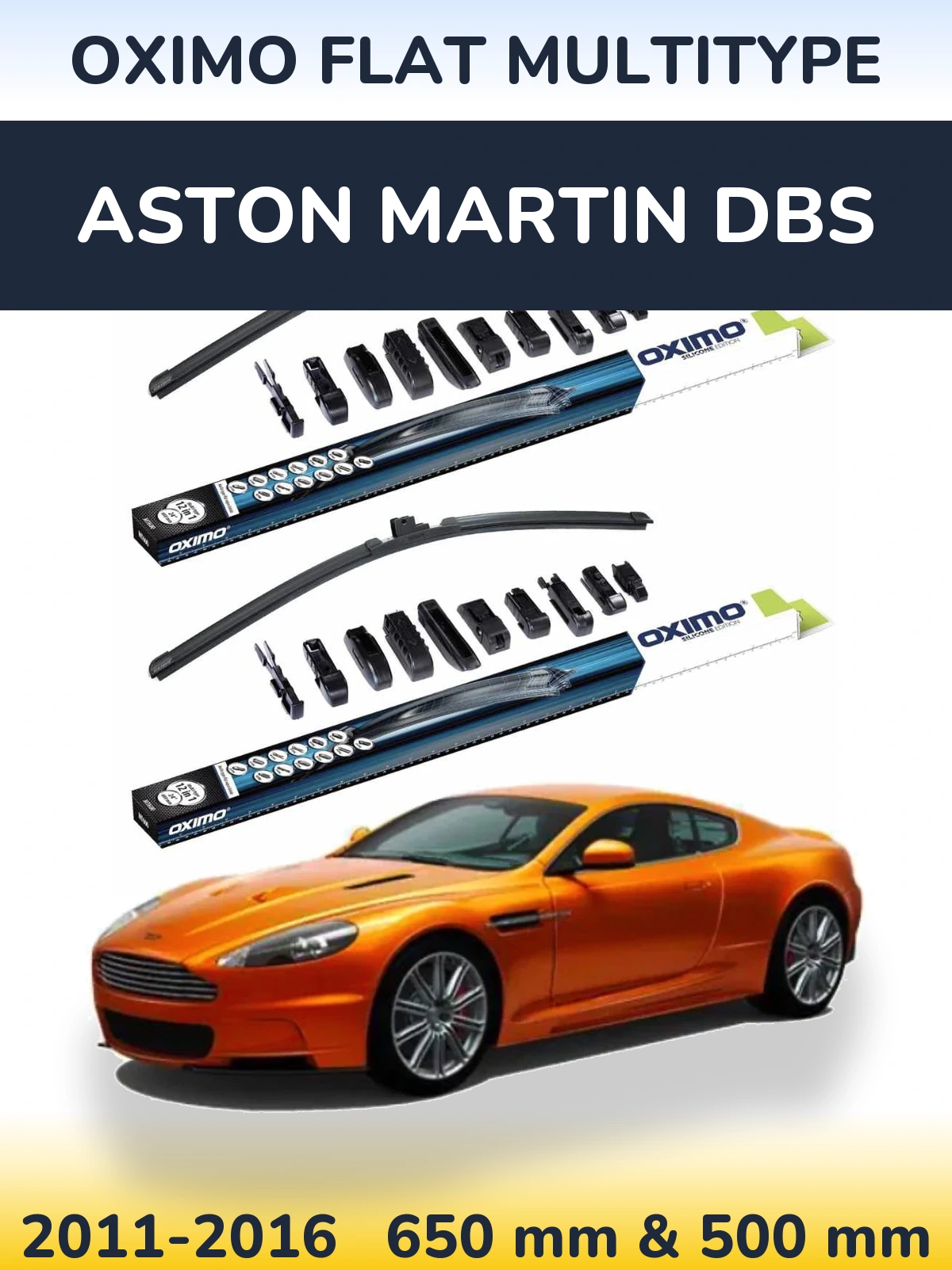Front wiper blade set Oximo Flat MultiTypee 650 & 500 mm for Aston Martin DBS 2011-2016
