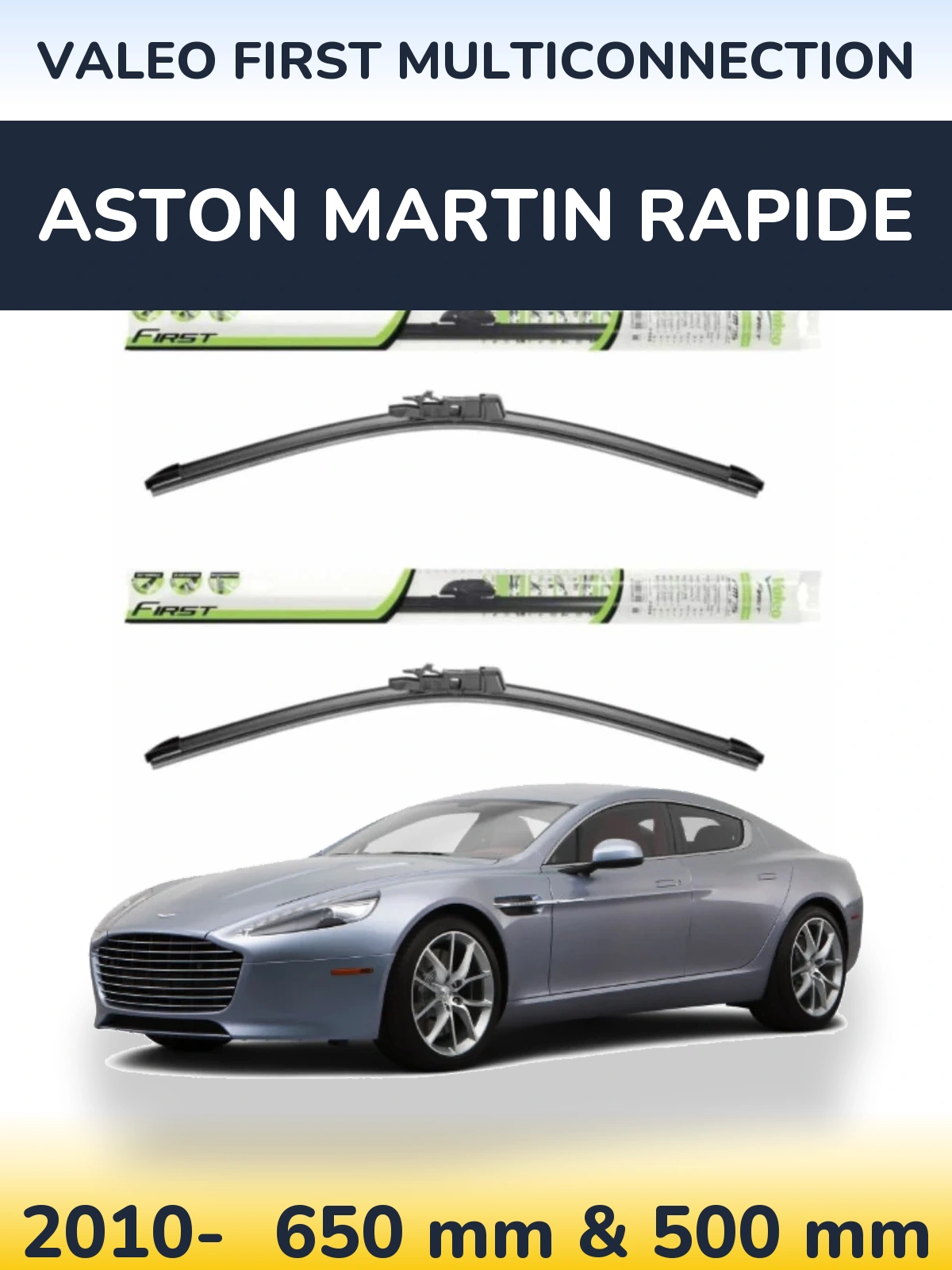 Front wiper blade set Valeo First MultiConnection 650 & 500 mm for Aston Martin Rapide 2010-2026