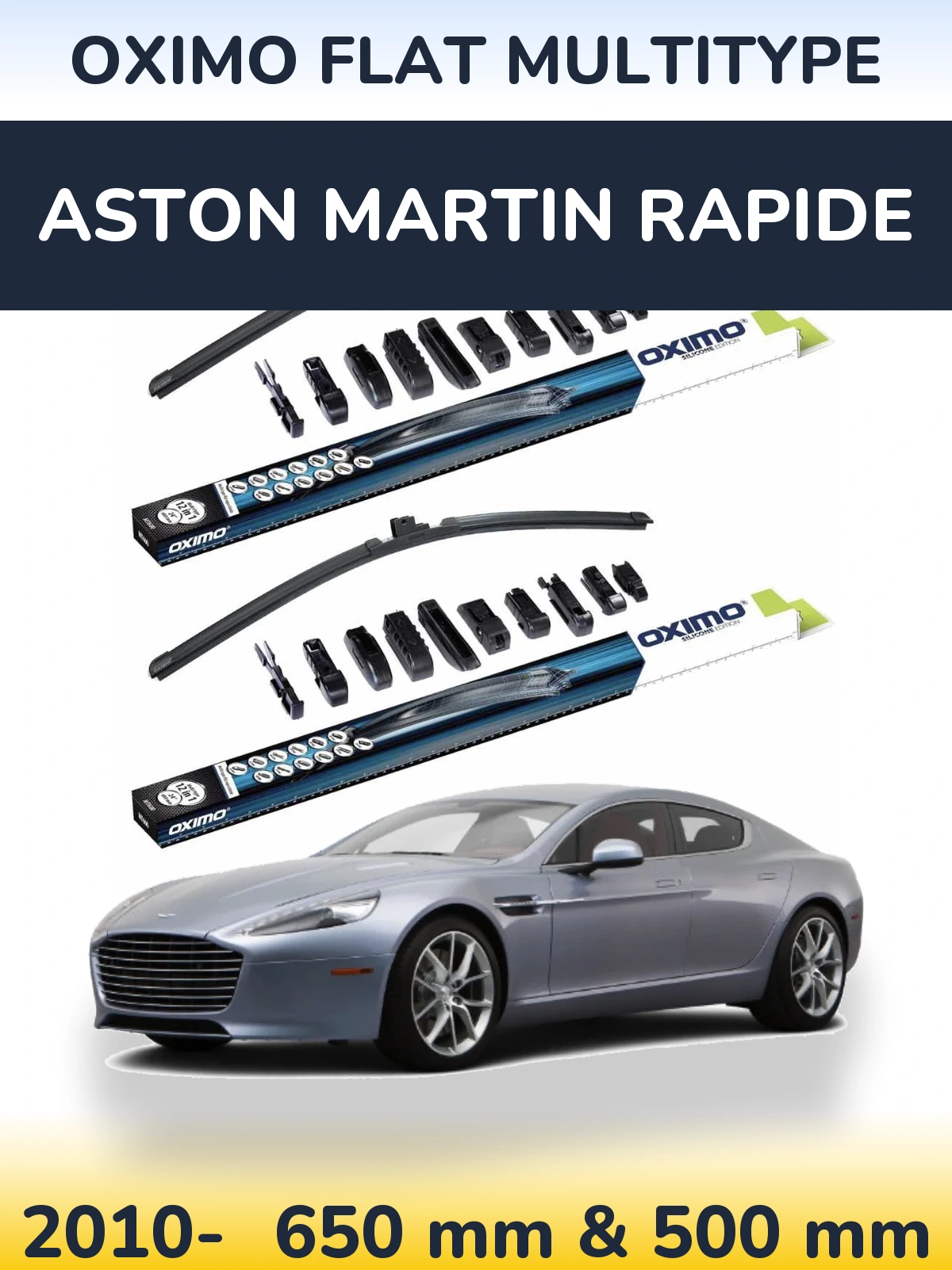 Комплект передних дворников Oximo Flat MultiТипe 650 & 500 мм для Aston Martin Rapide 2010-2026
