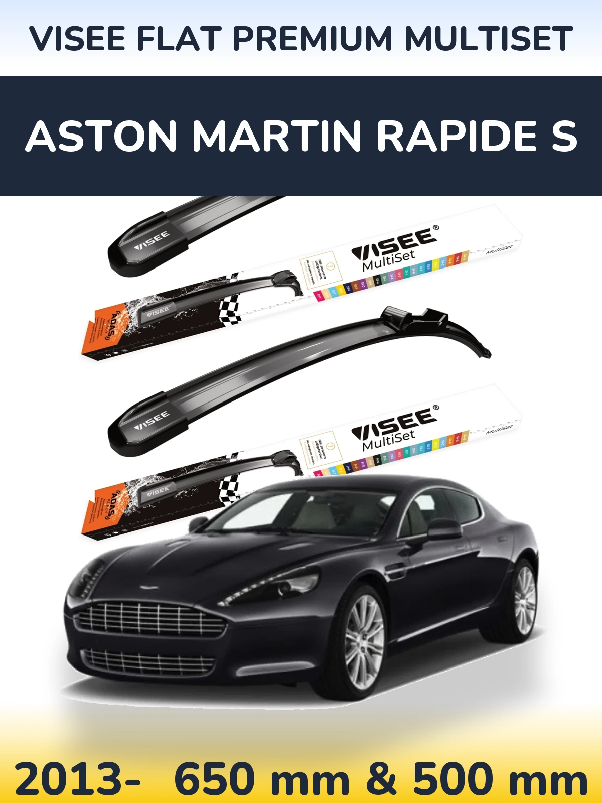 Front wiper blade set VISEE FLAT PREMIUM MultiSet 650 & 500 mm for Aston Martin Rapide S 2013-2026