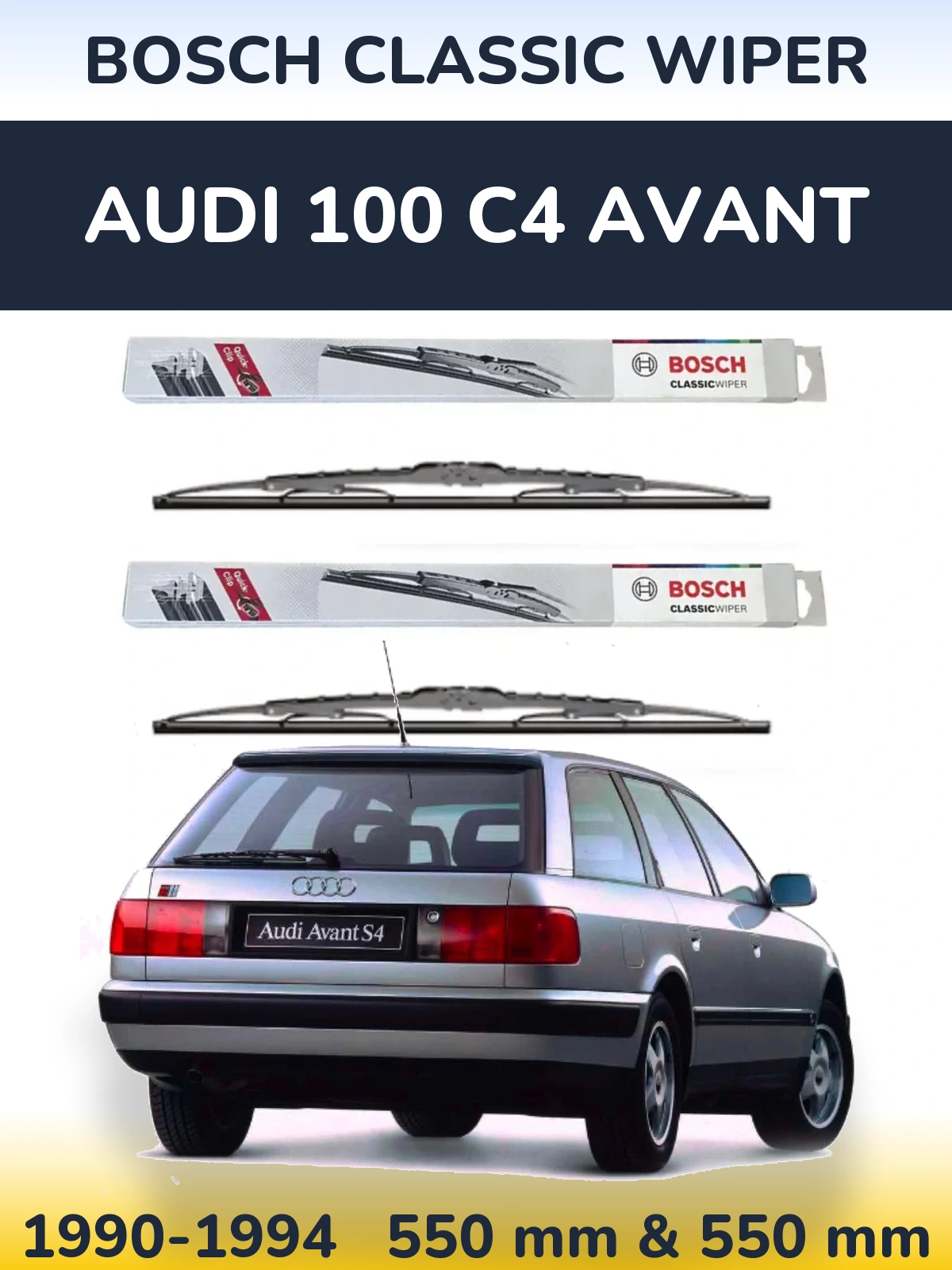 Front wiper blade set BOSCH Classic Wiper 550 & 550 mm for Audi 100 C4 Avant 1990-1994