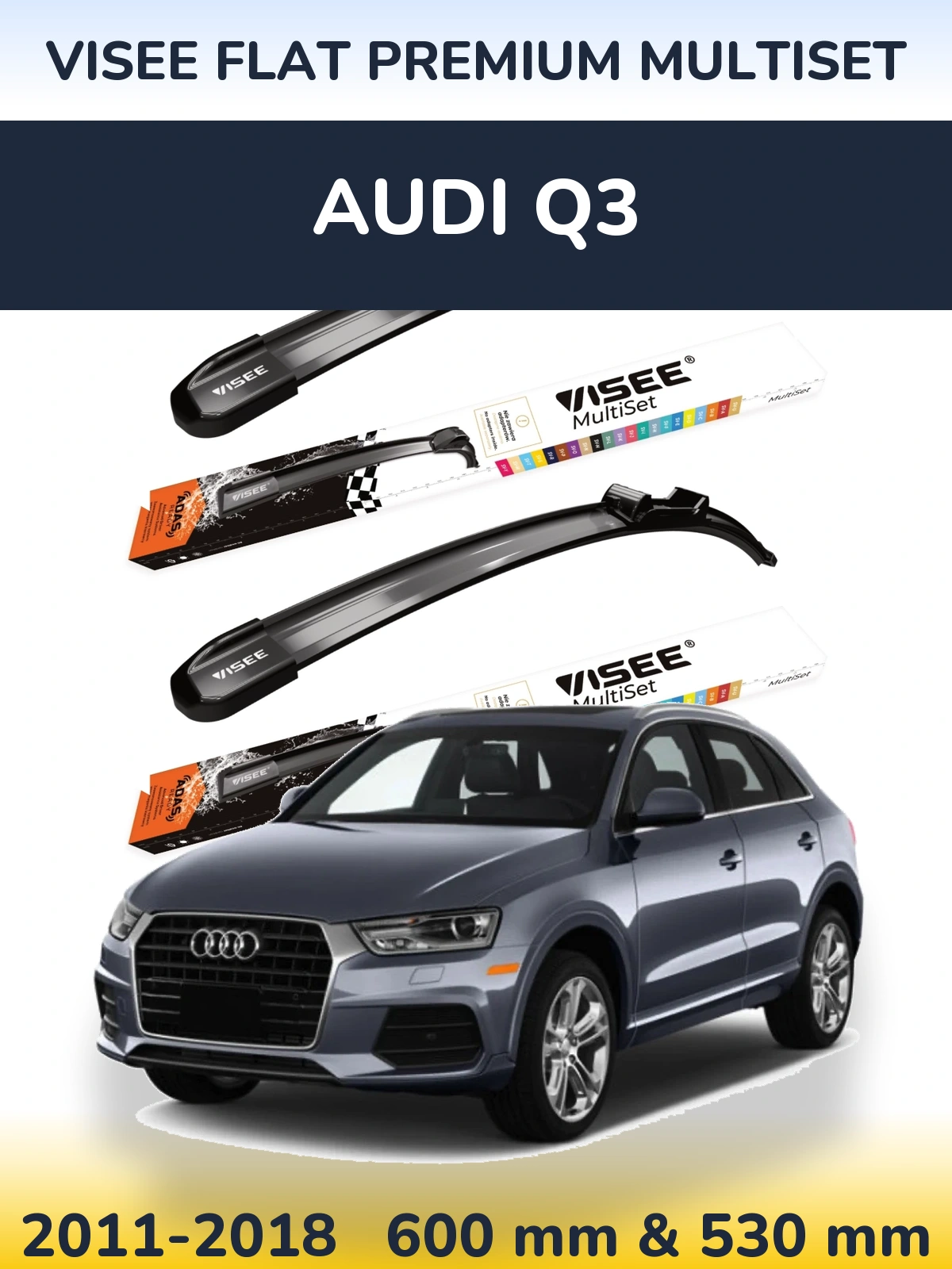 Front wiper blade set VISEE FLAT PREMIUM MultiSet 600 & 530 mm for Audi Q3 2011-2018