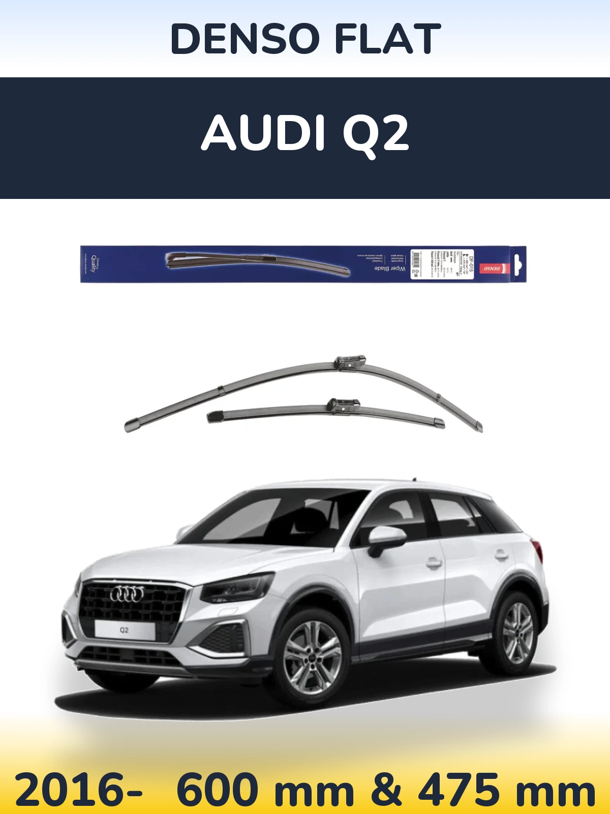 Front wiper blade set Denso Flat 600 & 475 mm for Audi Q2 2016-2026