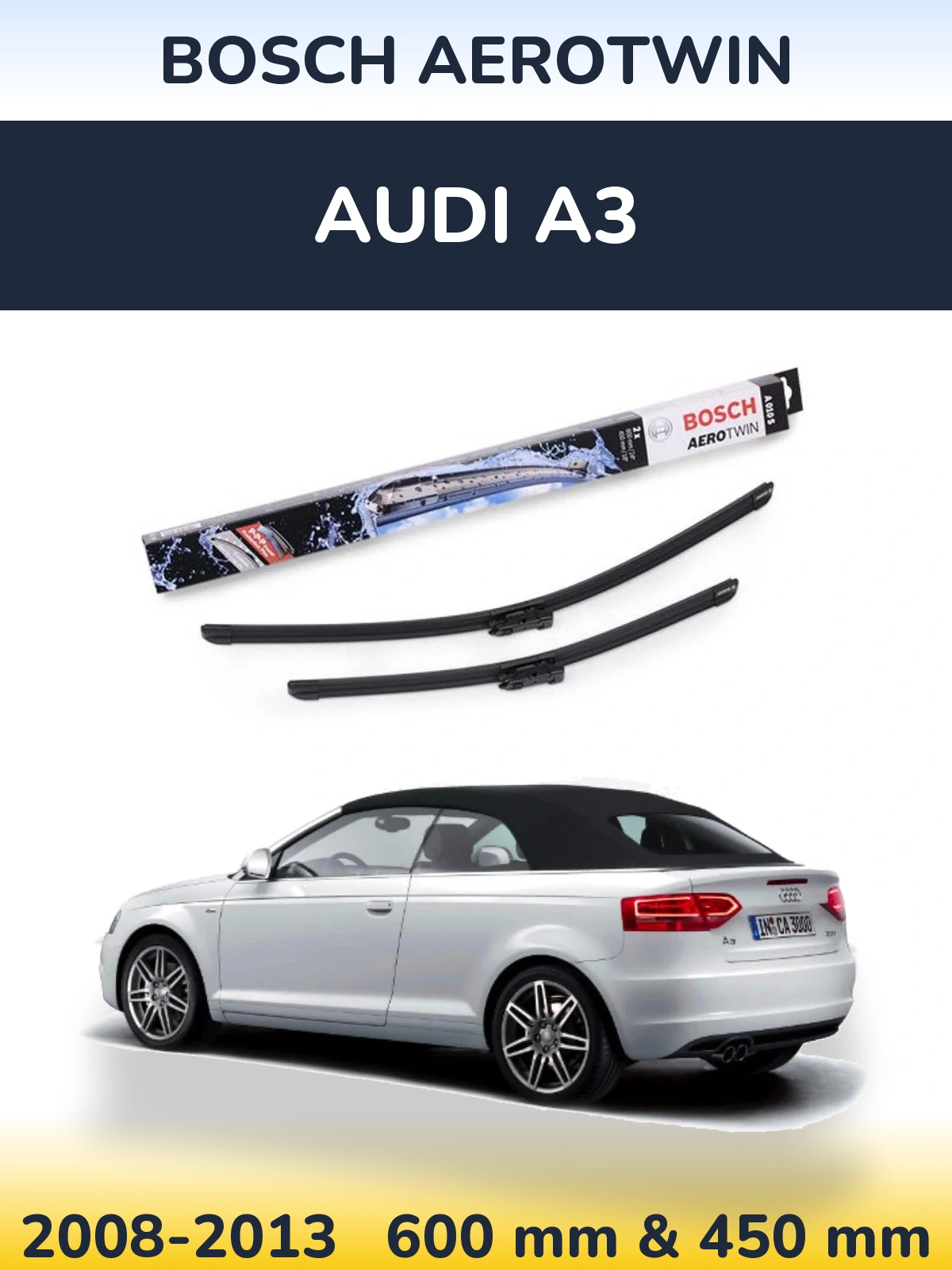 Комплект передних дворников BOSCH AeroTwin 600 & 450 мм для Audi A3 2008-2013