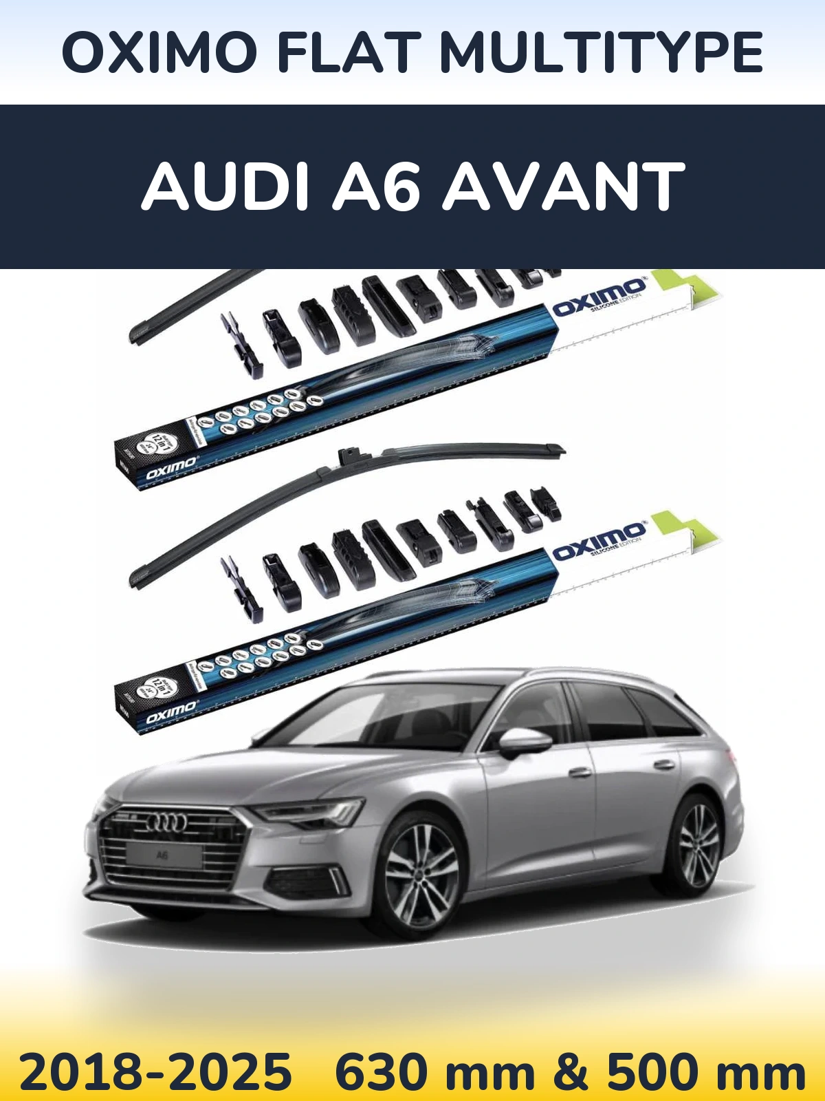 Front wiper blade set Oximo Flat MultiTypee 600 & 500 mm for Audi A6 Avant 2018-2025