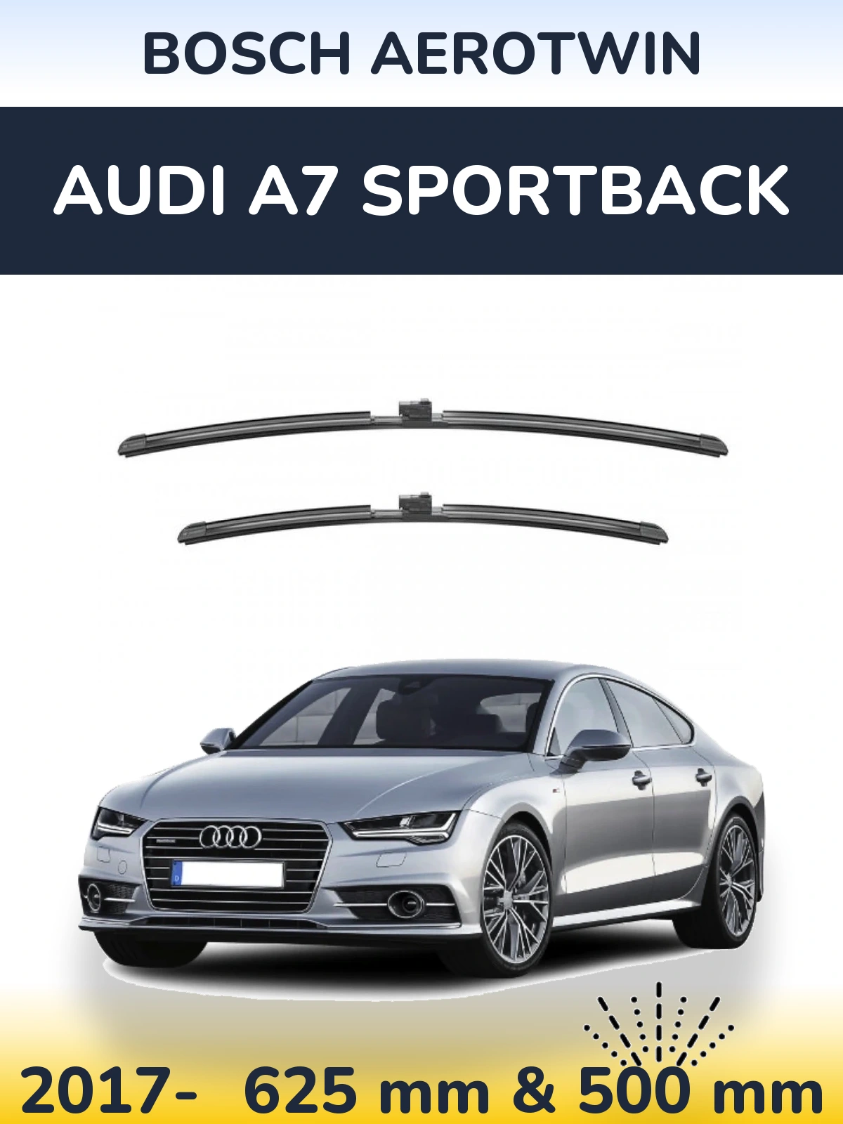 Front wiper blade set BOSCH AeroTwin 625 & 500 mm for Audi A7 Sportback 2017-2026