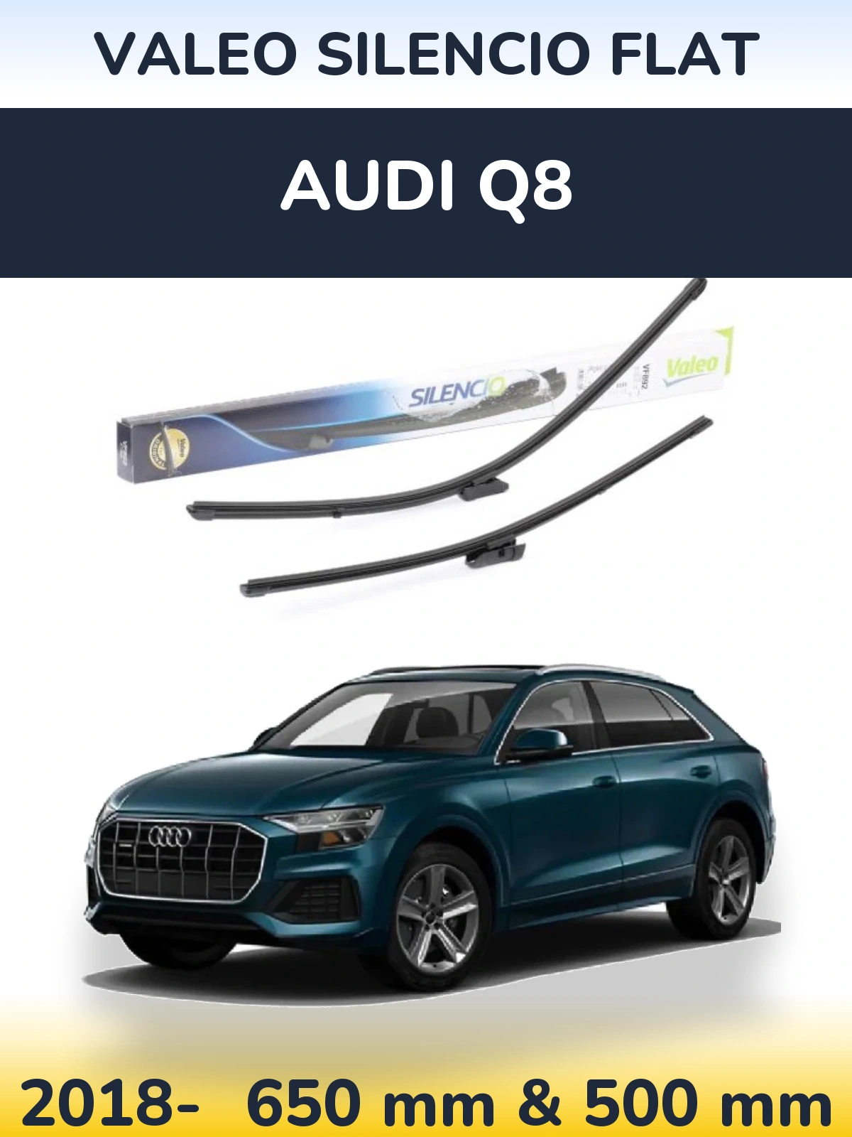 Комплект передних дворников Valeo Silencio Flat 630 & 500 мм для Audi Q8 2018-2026