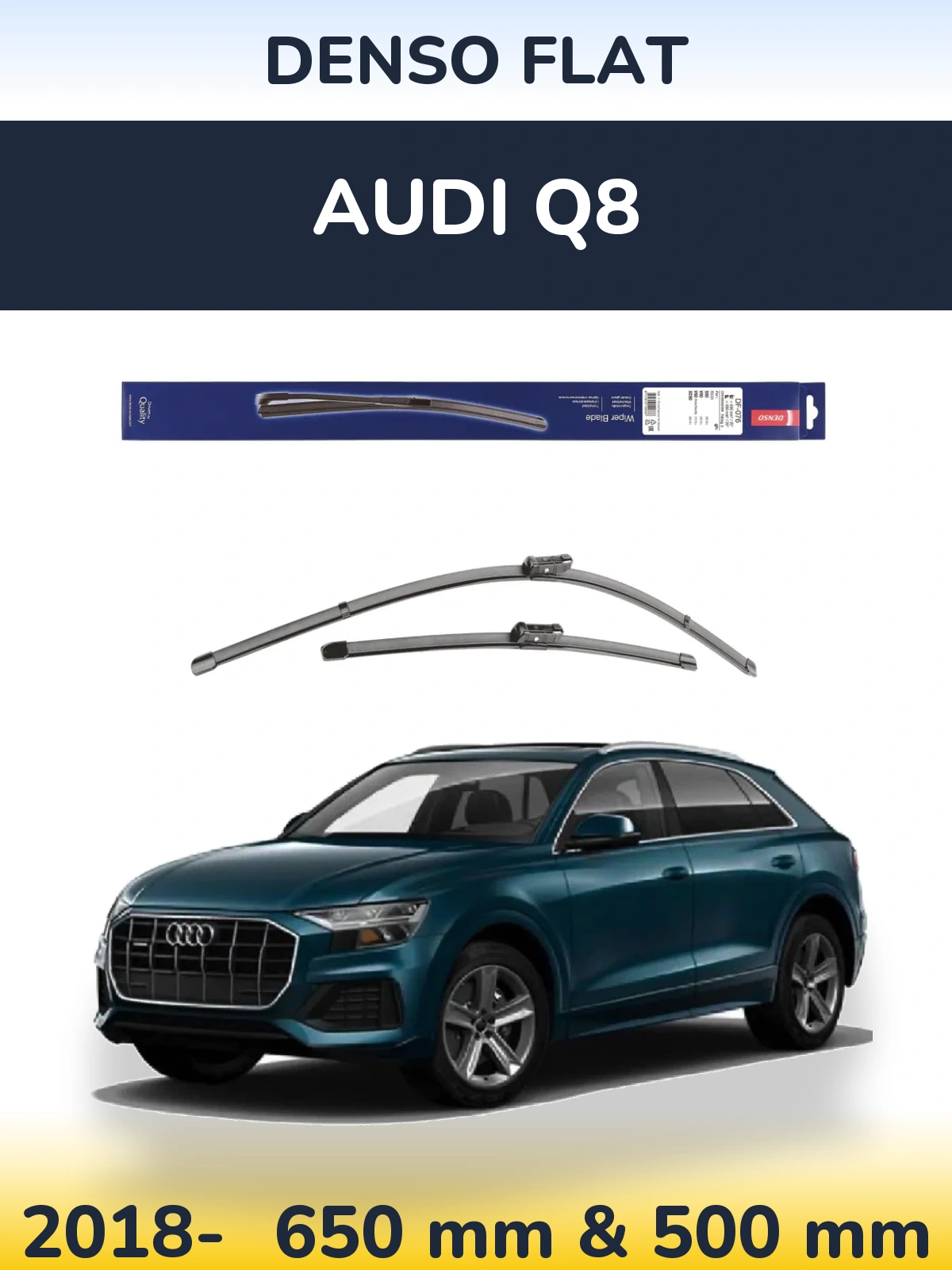 Front wiper blade set Denso Flat 630 & 500 mm for Audi Q8 2018-2026