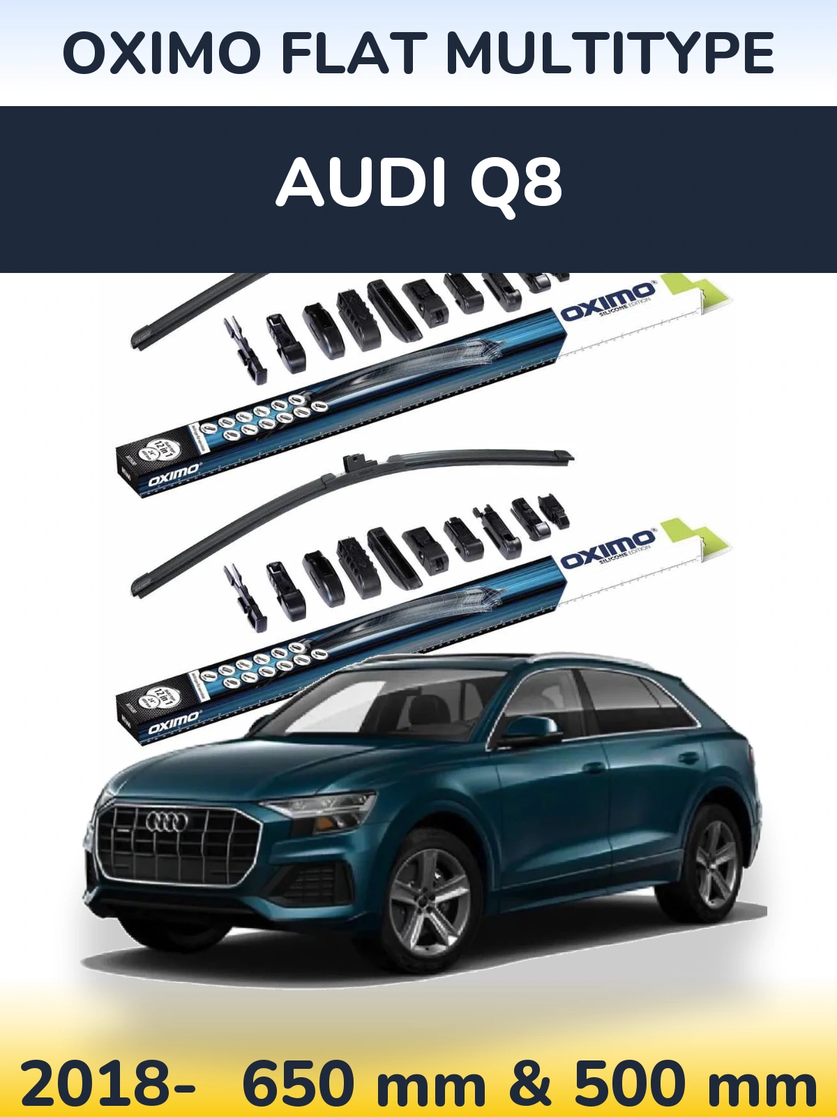 Front wiper blade set Oximo Flat MultiTypee 650 & 500 mm for Audi Q8 2018-2026