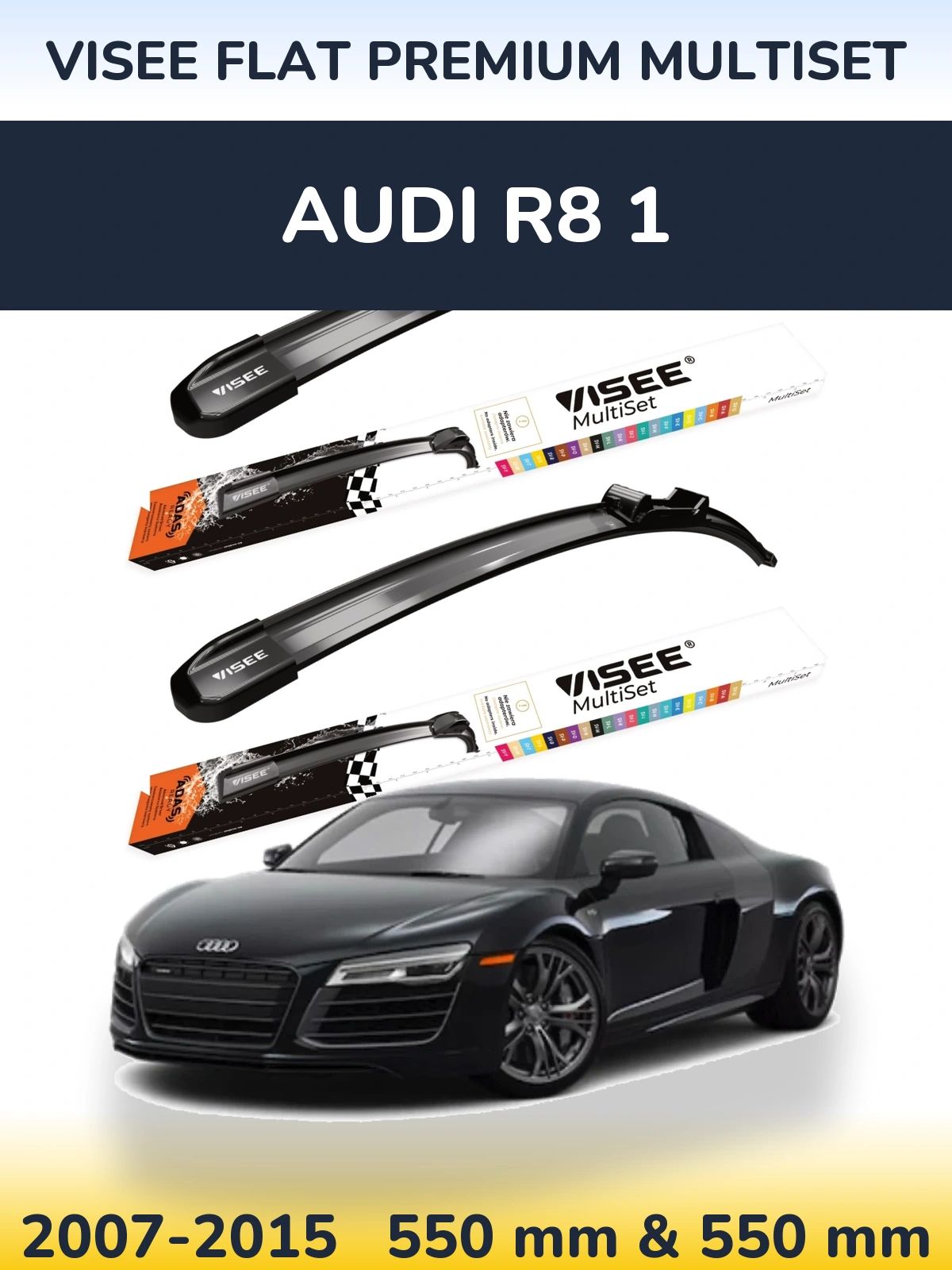 Комплект передніх щіток VISEE FLAT PREMIUM MultiSet 550 & 550 мм для Audi R8 1 2007-2015