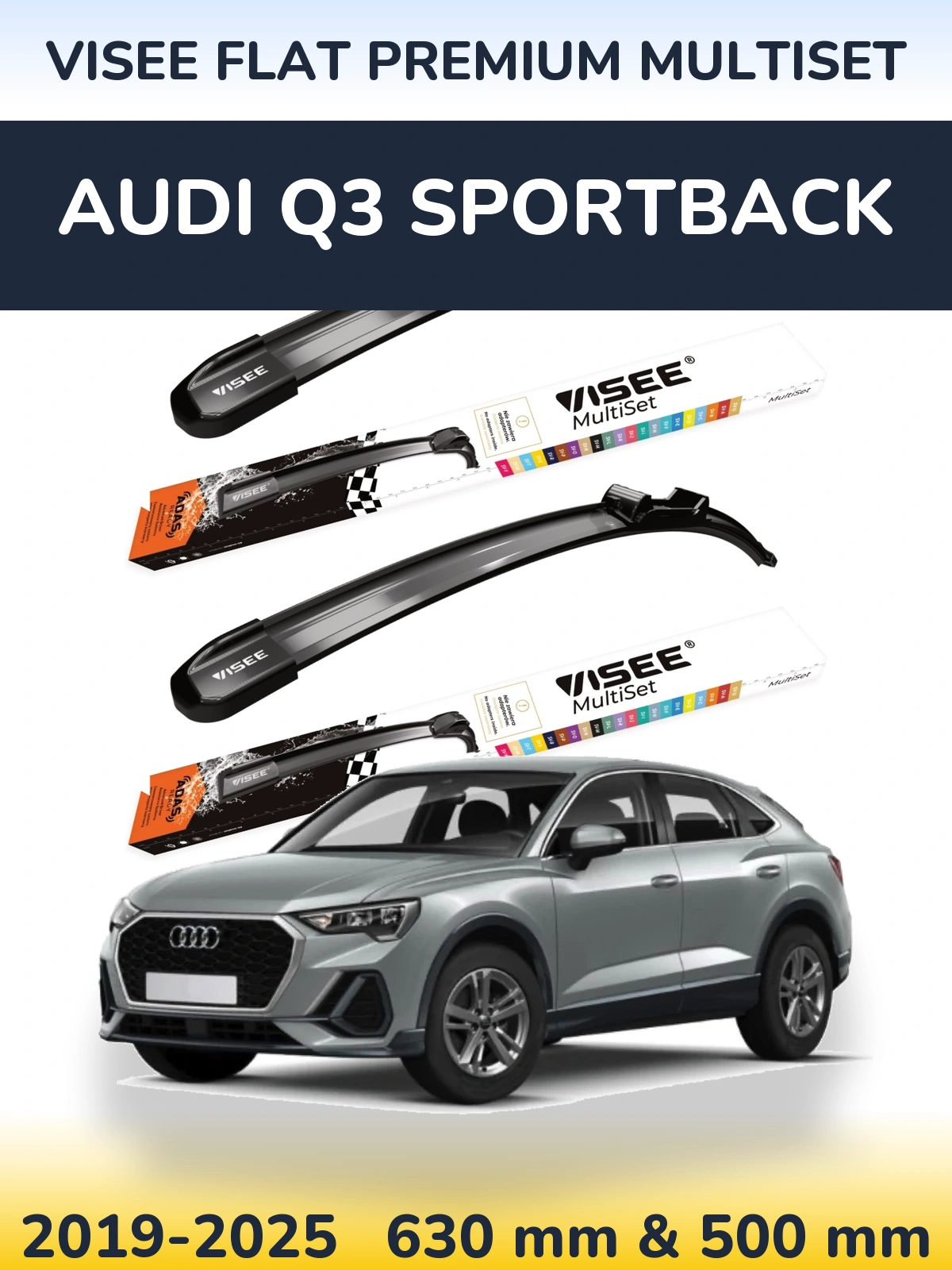 Front wiper blade set VISEE FLAT PREMIUM MultiSet 630 & 500 mm for Audi Q3 Sportback 2019-2025