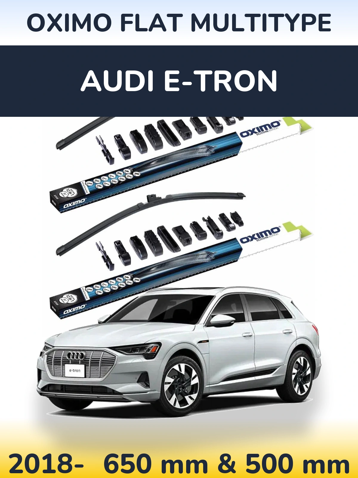 Комплект передних дворников Oximo Flat MultiТипe 650 & 500 мм для Audi e-tron 2018-2026