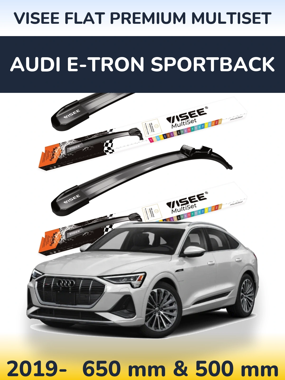Комплект передних дворников VISEE FLAT PREMIUM MultiSet 650 & 500 мм для Audi e-tron Sportback 2019-2026