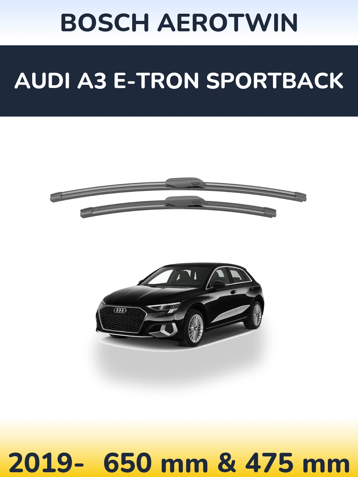 Комплект передних дворников BOSCH AeroTwin 650 & 475 мм для Audi A3 e-tron Sportback 2019-2026