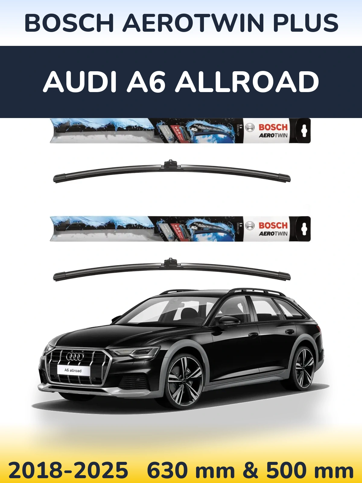 Комплект передніх щіток BOSCH AeroTwin Plus 600 & 500 мм для Audi A6 Allroad 2018-2025