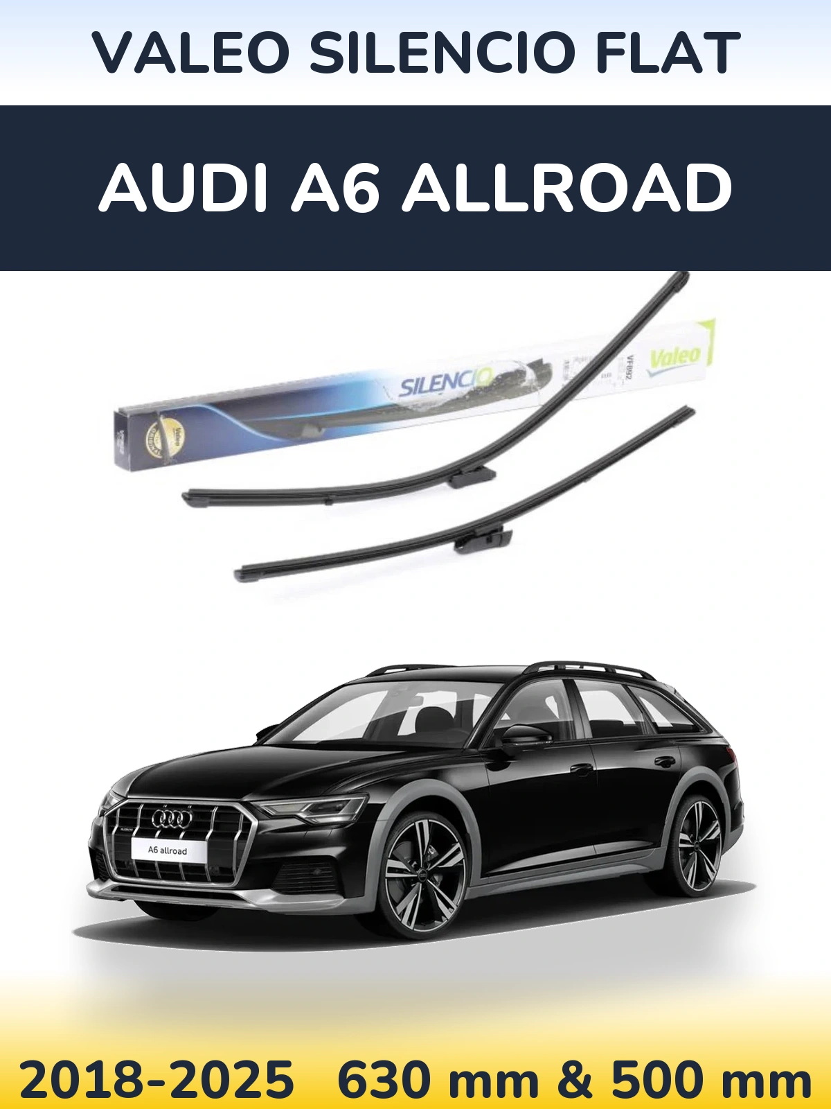 Front wiper blade set Valeo Silencio Flat 630 & 500 mm for Audi A6 Allroad 2018-2025