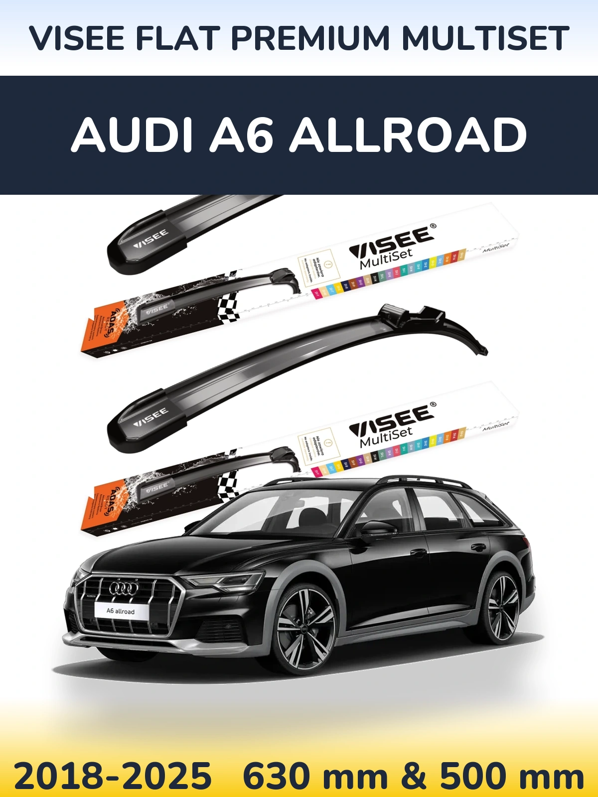 Комплект передніх щіток VISEE FLAT PREMIUM MultiSet 630 & 500 мм для Audi A6 Allroad 2018-2025