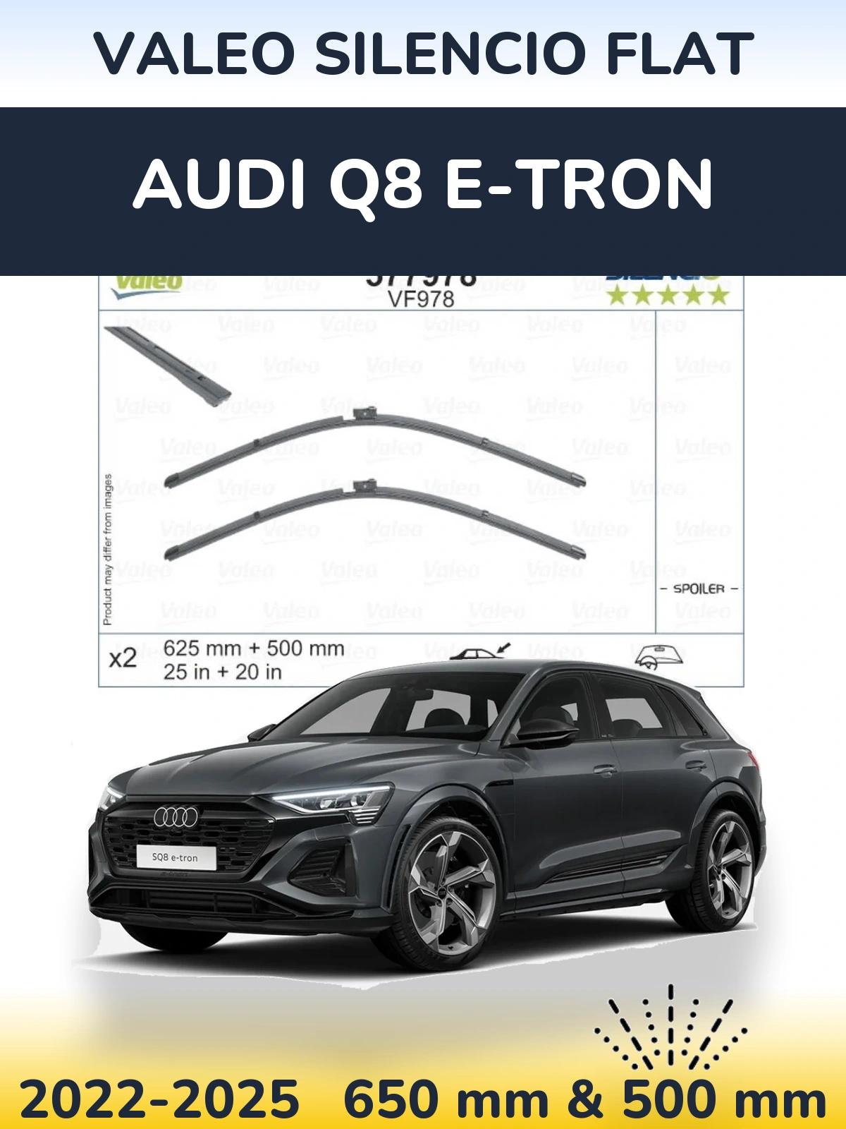 Front wiper blade set Valeo Silencio Flat 625 & 500 mm for Audi Q8 e-tron 2022-2025