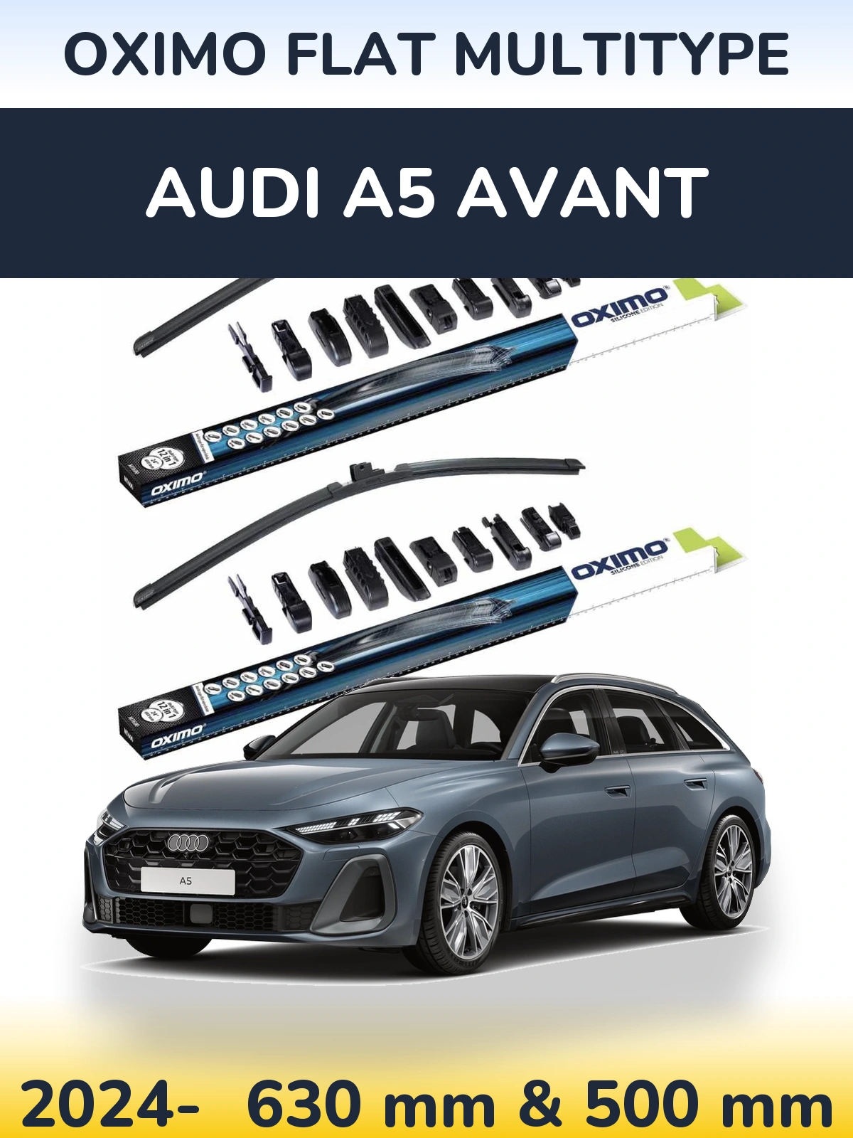 Front wiper blade set Oximo Flat MultiTypee 600 & 500 mm for Audi A5 Avant 2024-2026