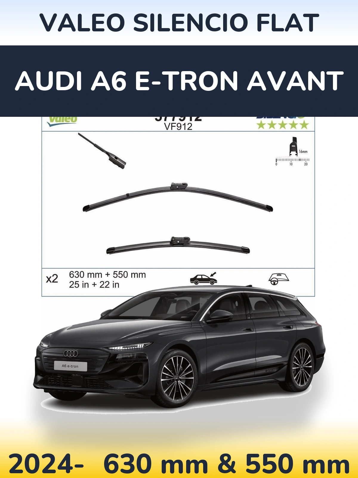 Front wiper blade set Valeo Silencio Flat 630 & 550 mm for Audi A6 e-tron Avant 2024-2026