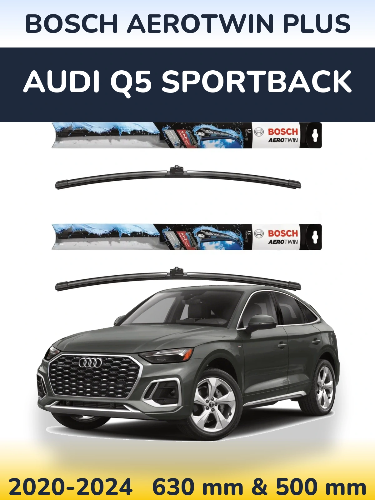 Комплект передніх щіток BOSCH AeroTwin Plus 600 & 500 мм для Audi Q5 Sportback 2020-2024