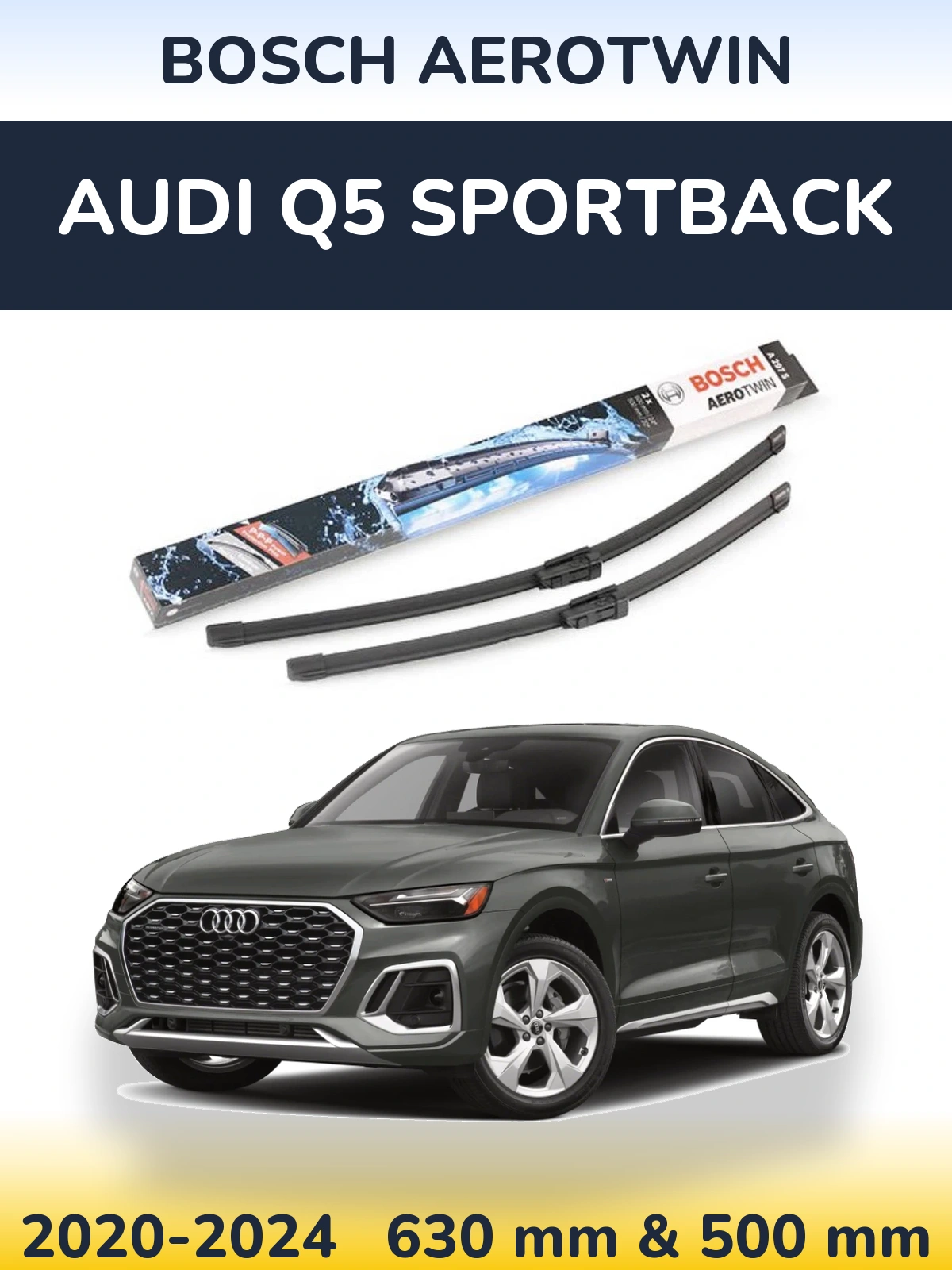 Front wiper blade set BOSCH AeroTwin 600 & 500 mm for Audi Q5 Sportback 2020-2024