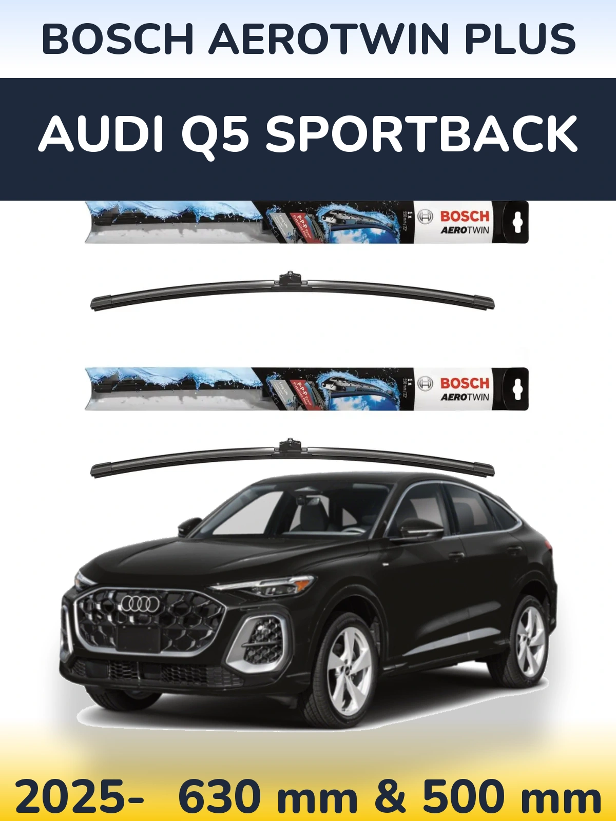 Комплект передних дворников BOSCH AeroTwin Plus 600 & 500 мм для Audi Q5 Sportback 2025-2026