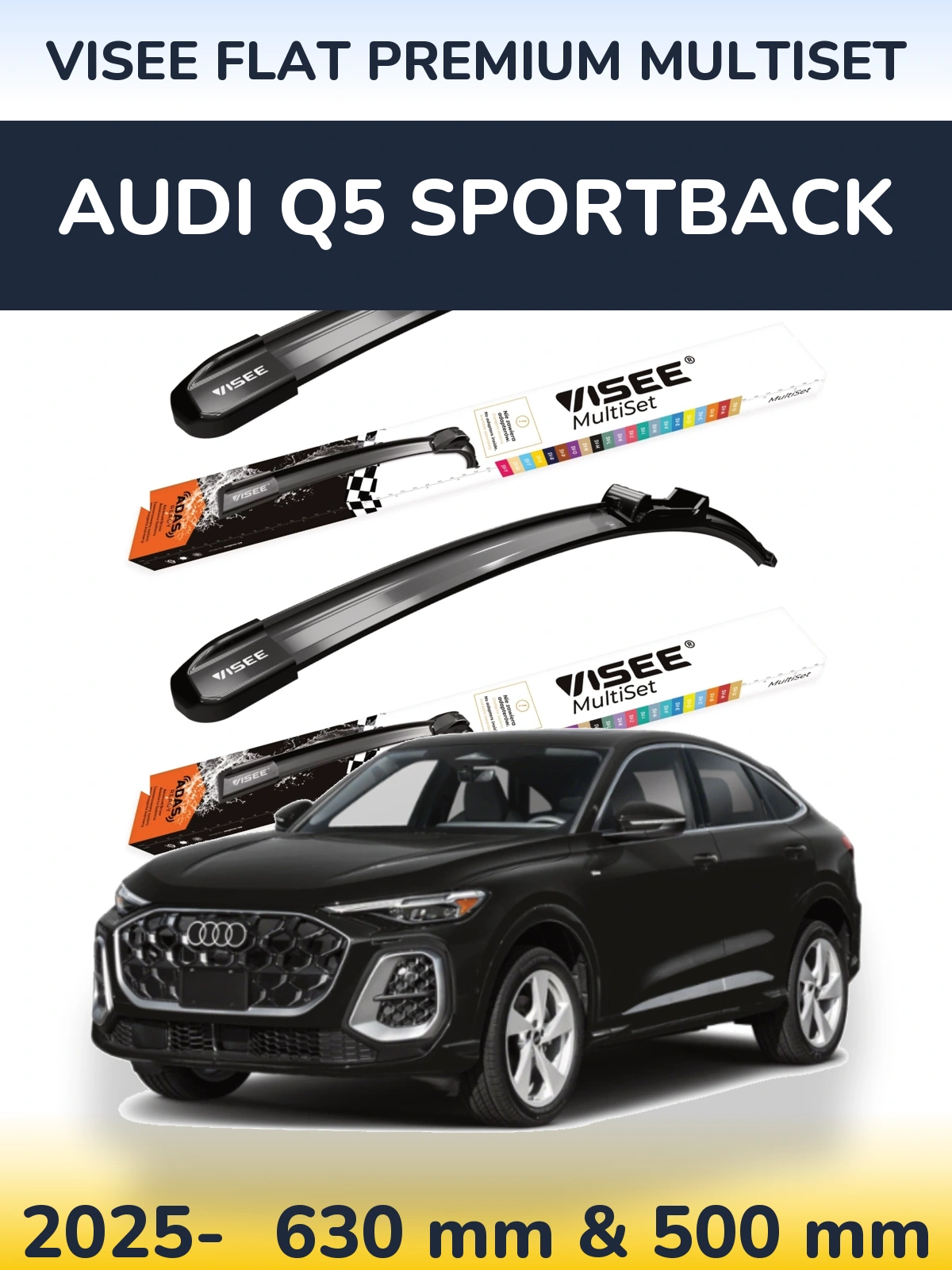 Front wiper blade set VISEE FLAT PREMIUM MultiSet 630 & 500 mm for Audi Q5 Sportback 2025-2026