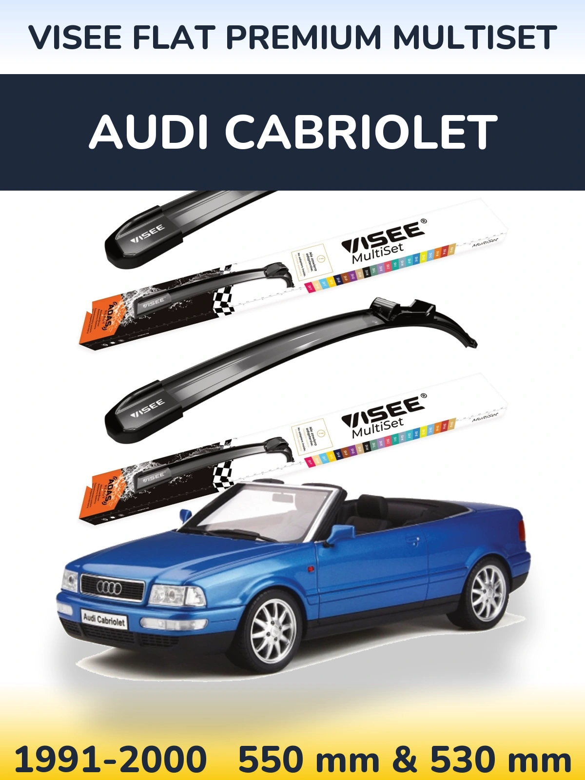Front wiper blade set VISEE FLAT PREMIUM MultiSet 550 & 530 mm for Audi Cabriolet 1991-2000