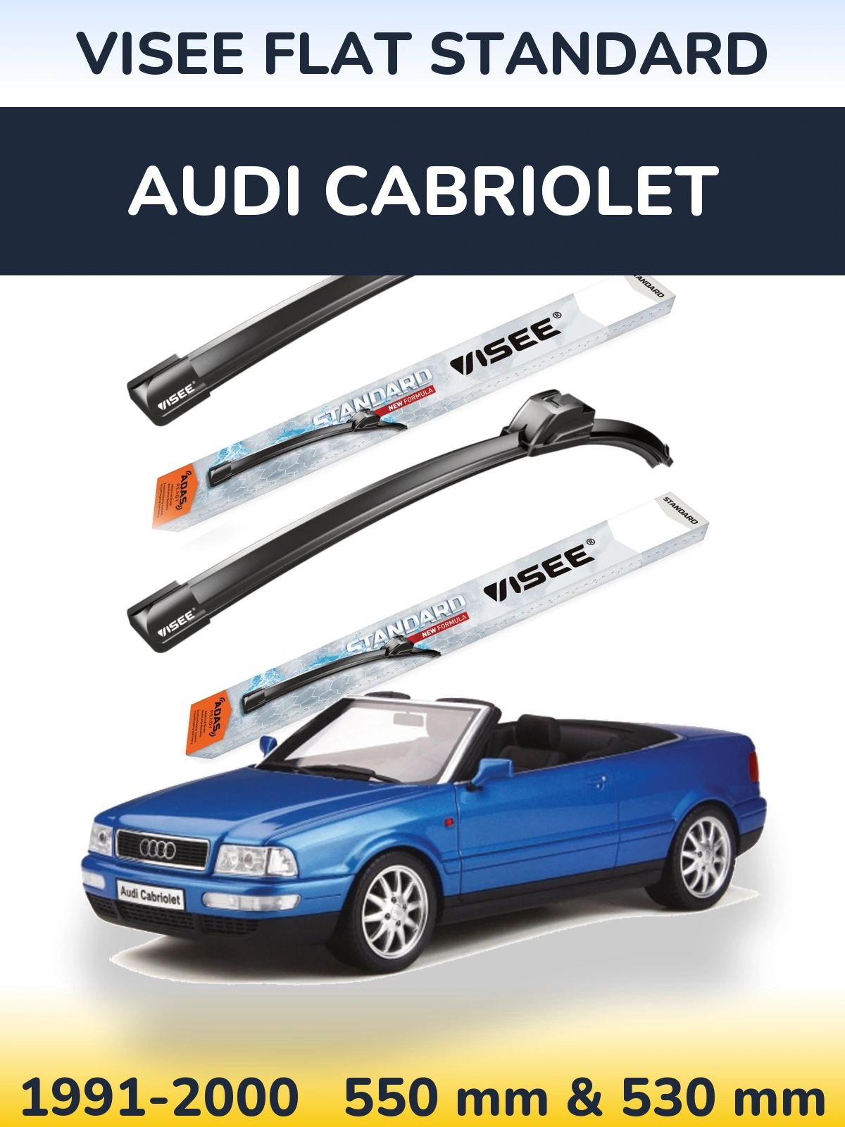 Front wiper blade set VISEE FLAT STANDARD 550 & 530 mm for Audi Cabriolet 1991-2000
