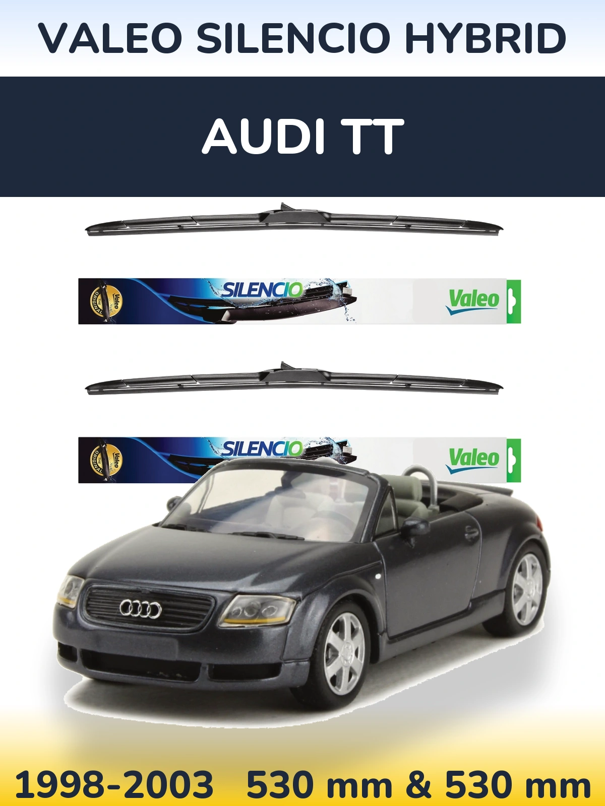 Front wiper blade set Valeo Silencio Hybrid 530 & 530 mm for Audi TT 1998-2003