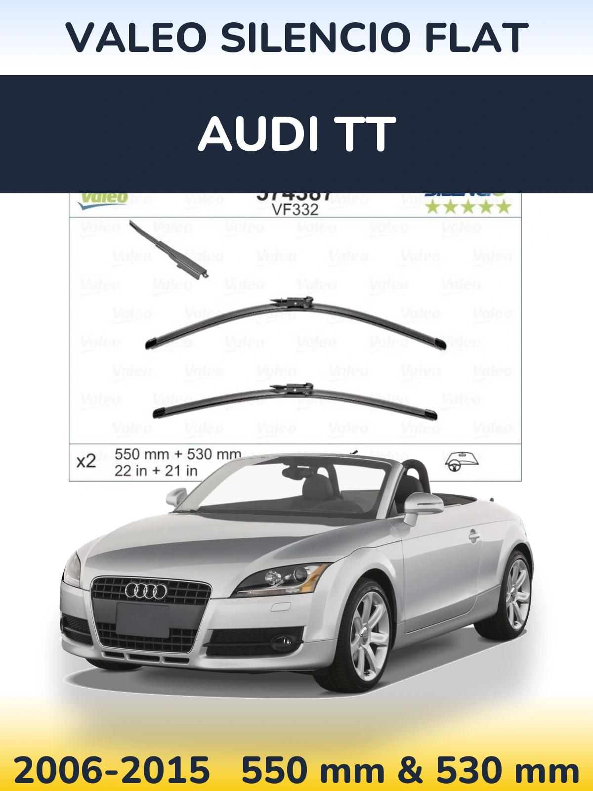 Front wiper blade set Valeo Silencio Flat 550 & 530 mm for Audi TT 2006-2015