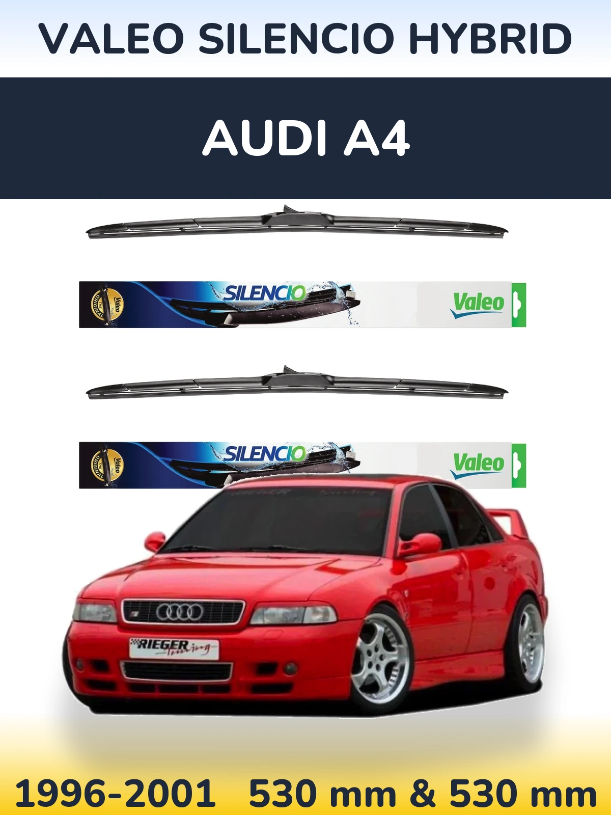 Front wiper blade set Valeo Silencio Hybrid 530 & 530 mm for Audi A4 1996-2001